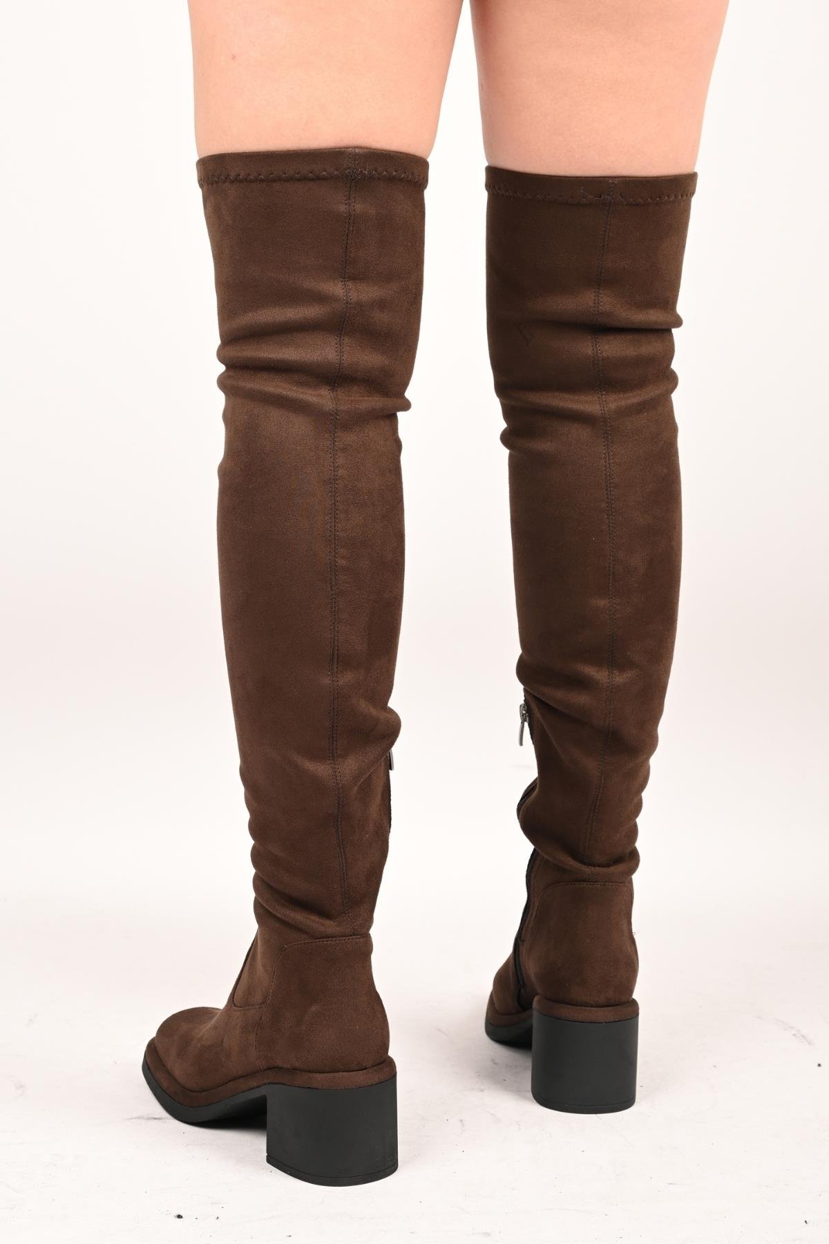 Bestello Bağcıksız Streç Detaylı Termo Taban Hakiki Deri Çizme 336-1236 Kadın Çizme336-1236_KAHVE SUET_36High Boots