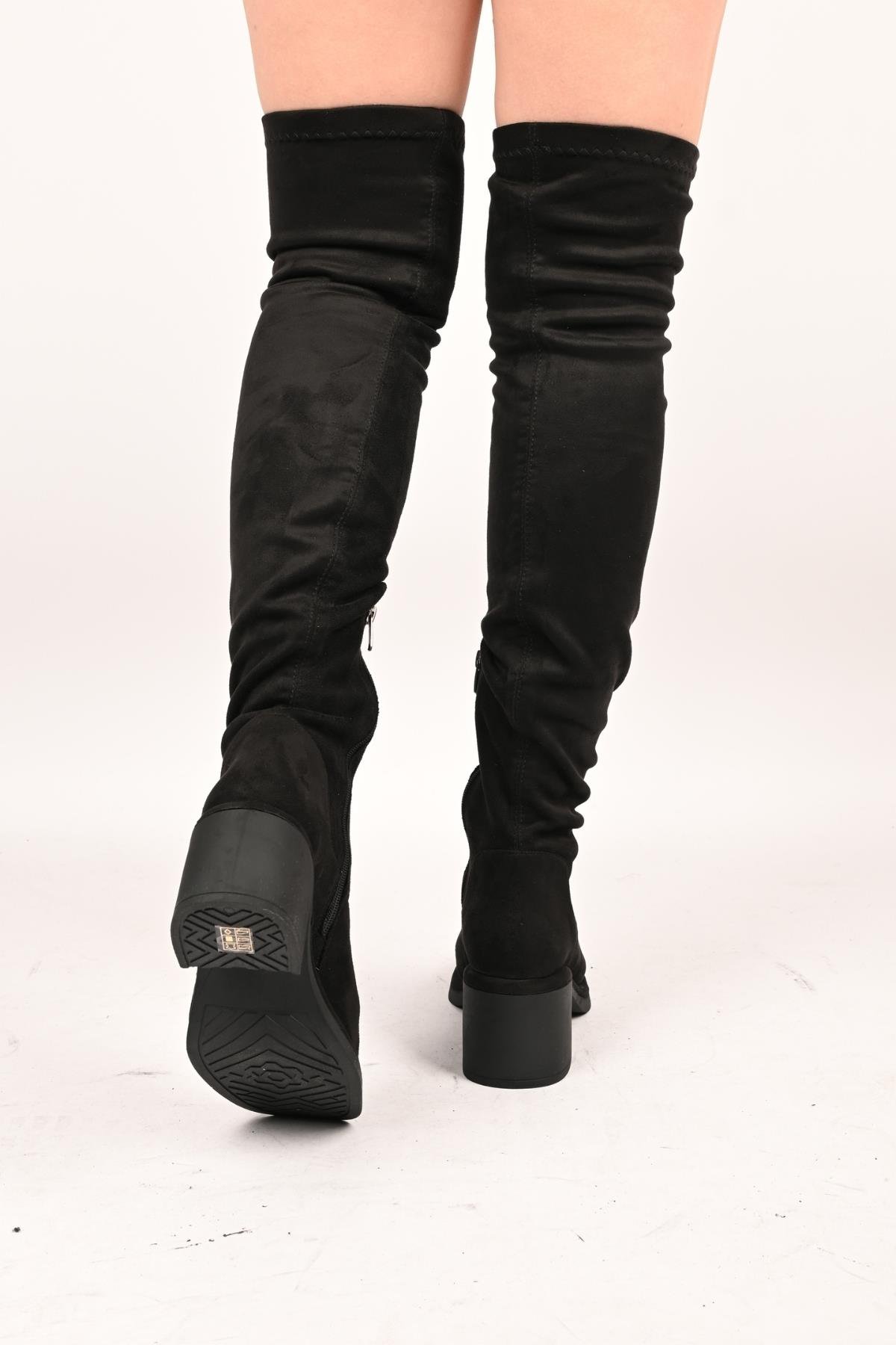 Bestello Bağcıksız Streç Detaylı Termo Taban Hakiki Deri Çizme 336-1236 Kadın Çizme336-1236_SIYAH SUET_36High Boots