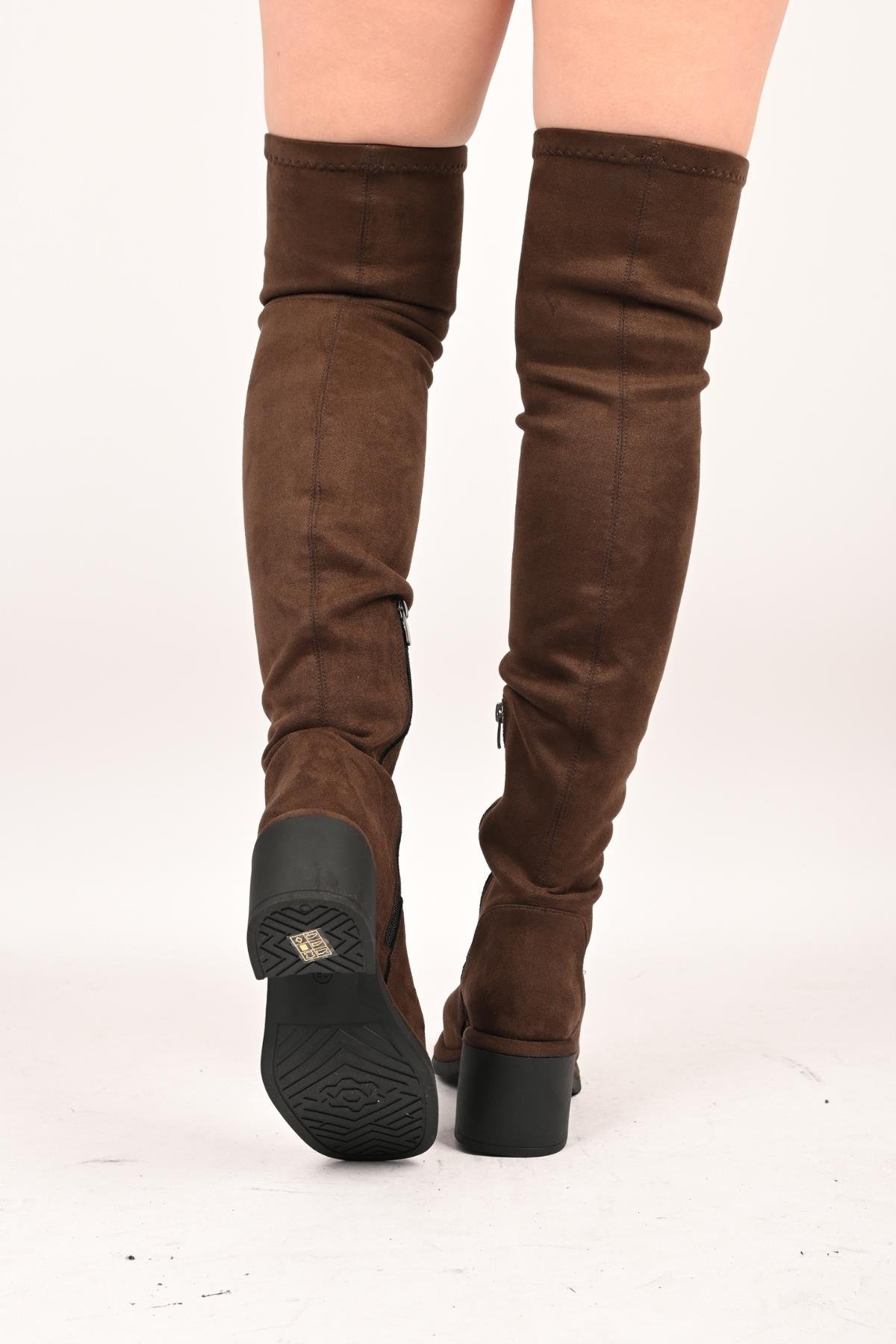 Bestello Bağcıksız Streç Detaylı Termo Taban Hakiki Deri Çizme 336-1236 Kadın Çizme336-1236_KAHVE SUET_36High Boots