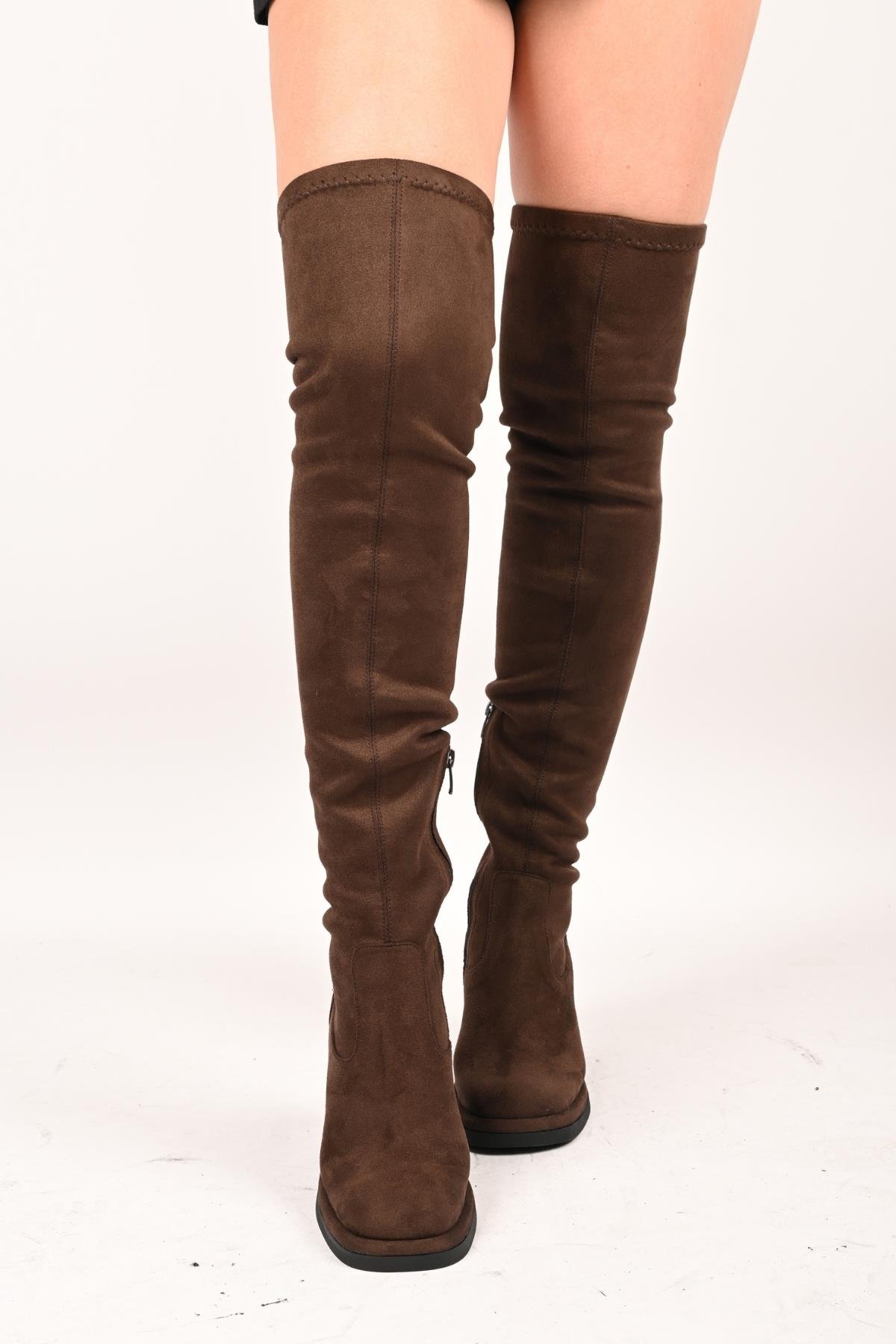 Bestello Bağcıksız Streç Detaylı Termo Taban Hakiki Deri Çizme 336-1236 Kadın Çizme336-1236_KAHVE SUET_36High Boots
