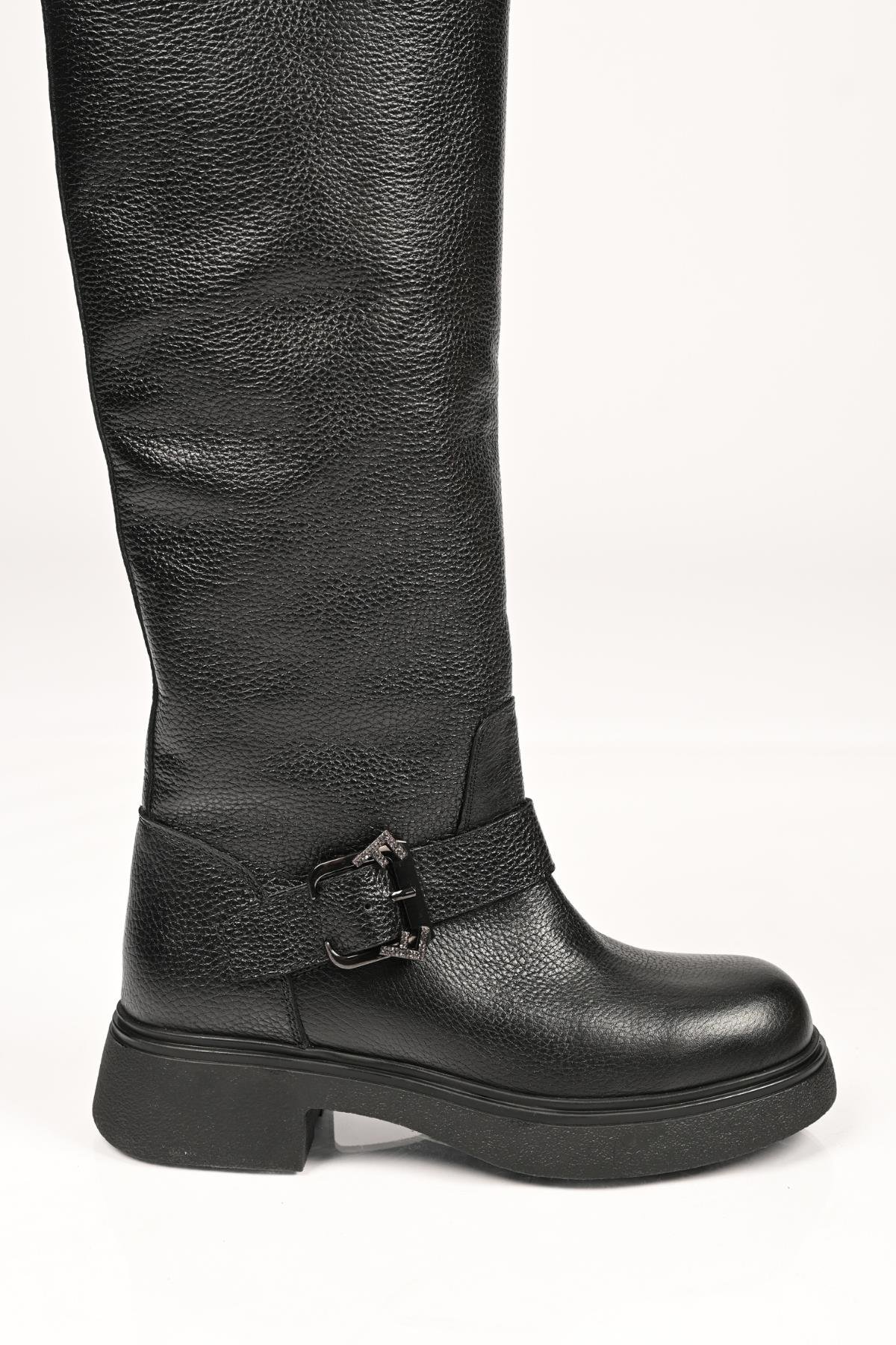 Bestello Bağcıksız Termo Taban Hakiki Deri Çizme 334-1500 Kadın Çizme334-1500_SIYAH_36High Boots