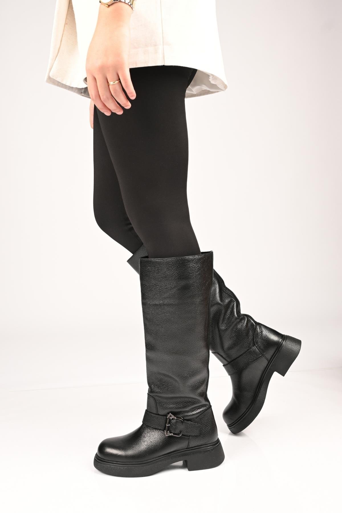 Bestello Bağcıksız Termo Taban Hakiki Deri Çizme 334-1500 Kadın Çizme334-1500_SIYAH_36High Boots