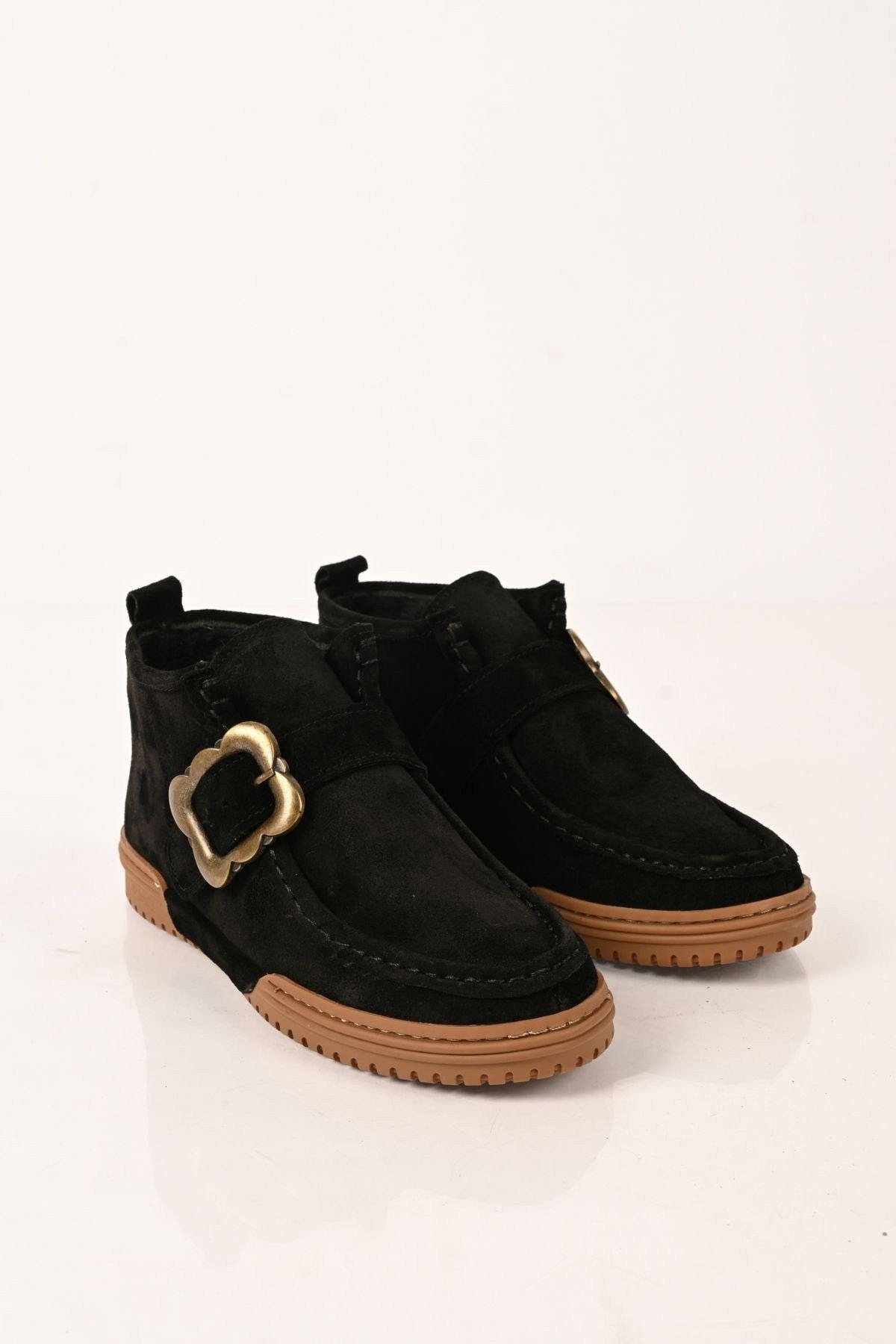 Bestello Bağcıksız Tokalı Hakiki Deri Kısa Bot 341-1200 Kadın Bot341-1200_SIYAH SUET_36Casual Boots