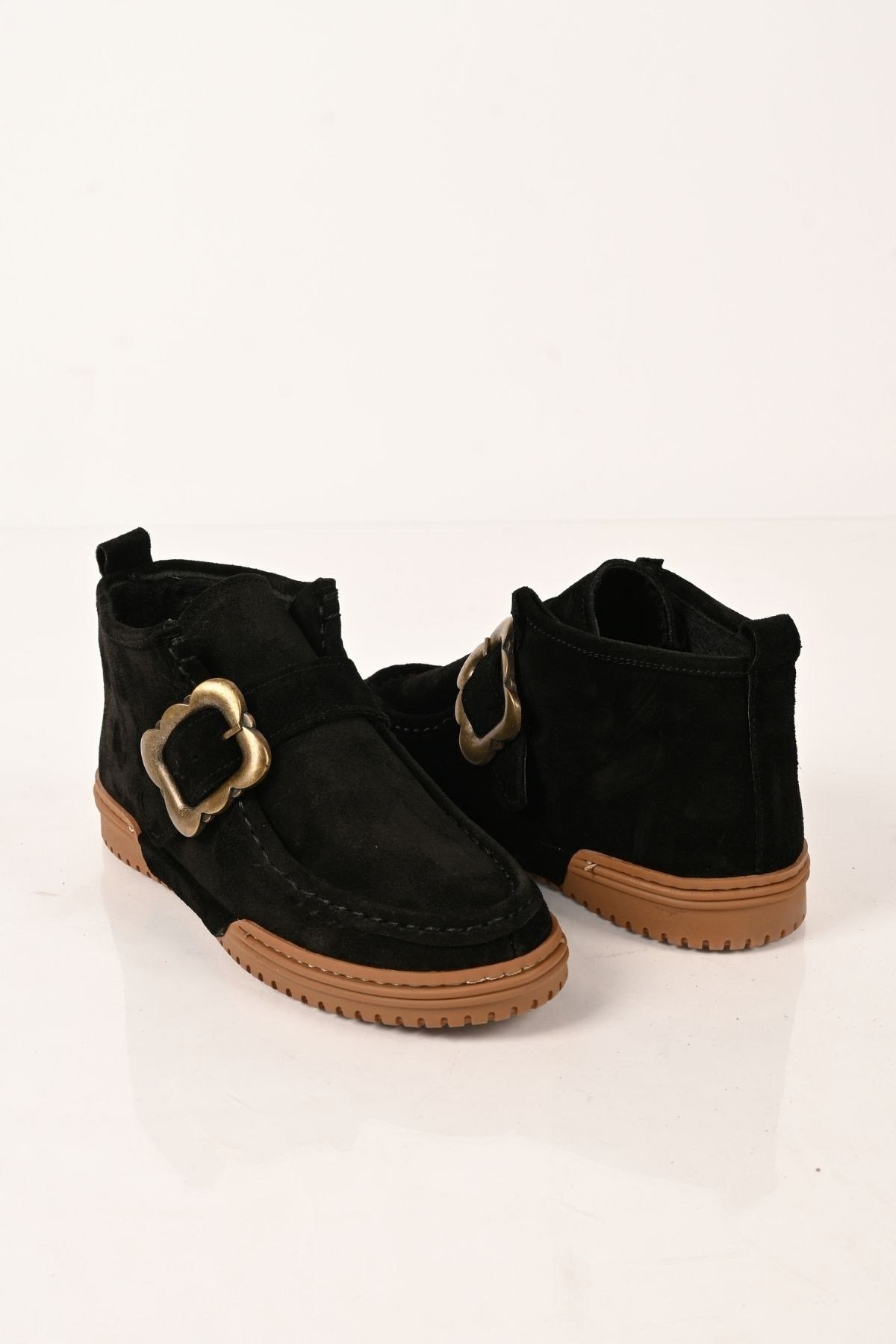 Bestello Bağcıksız Tokalı Hakiki Deri Kısa Bot 341-1200 Kadın Bot341-1200_SIYAH SUET_36Casual Boots