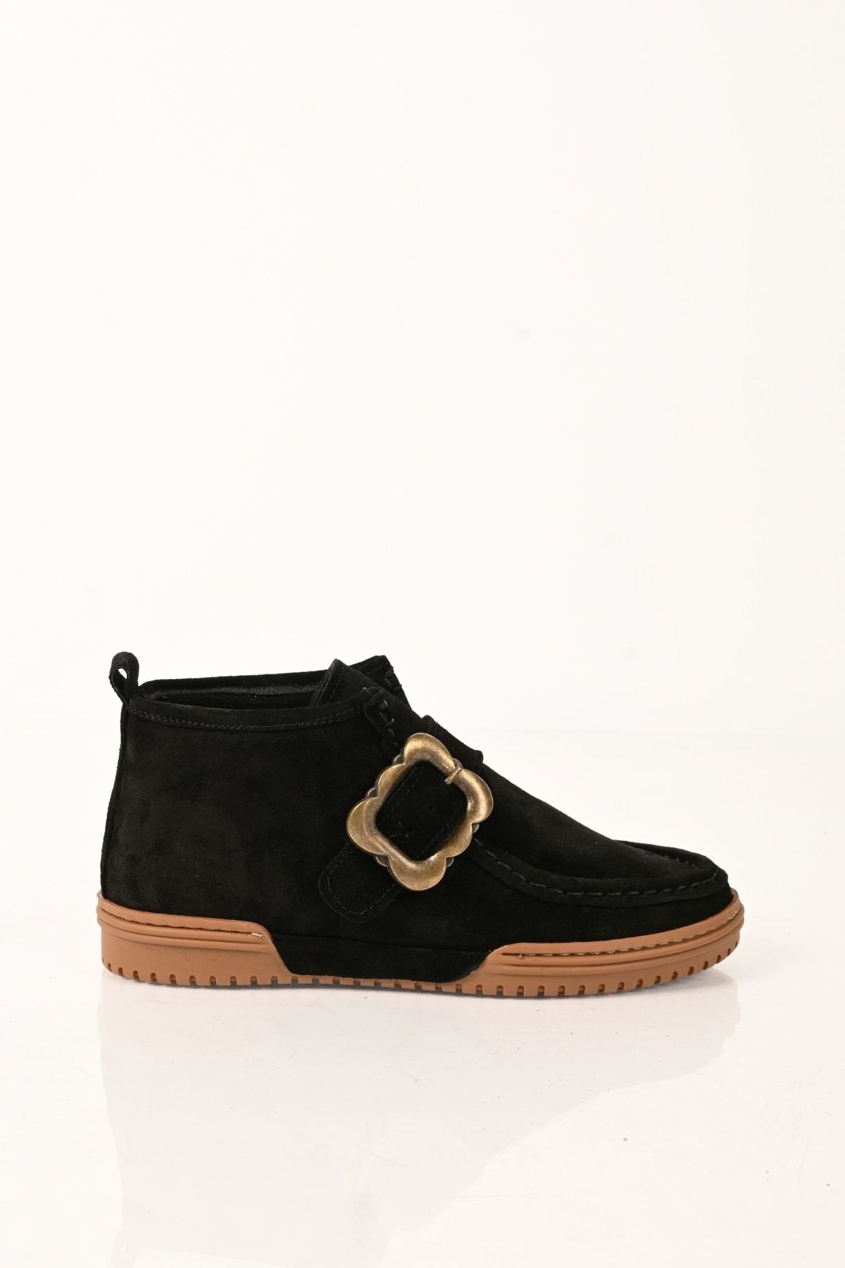 Bestello Bağcıksız Tokalı Hakiki Deri Kısa Bot 341-1200 Kadın Bot341-1200_SIYAH SUET_36Casual Boots