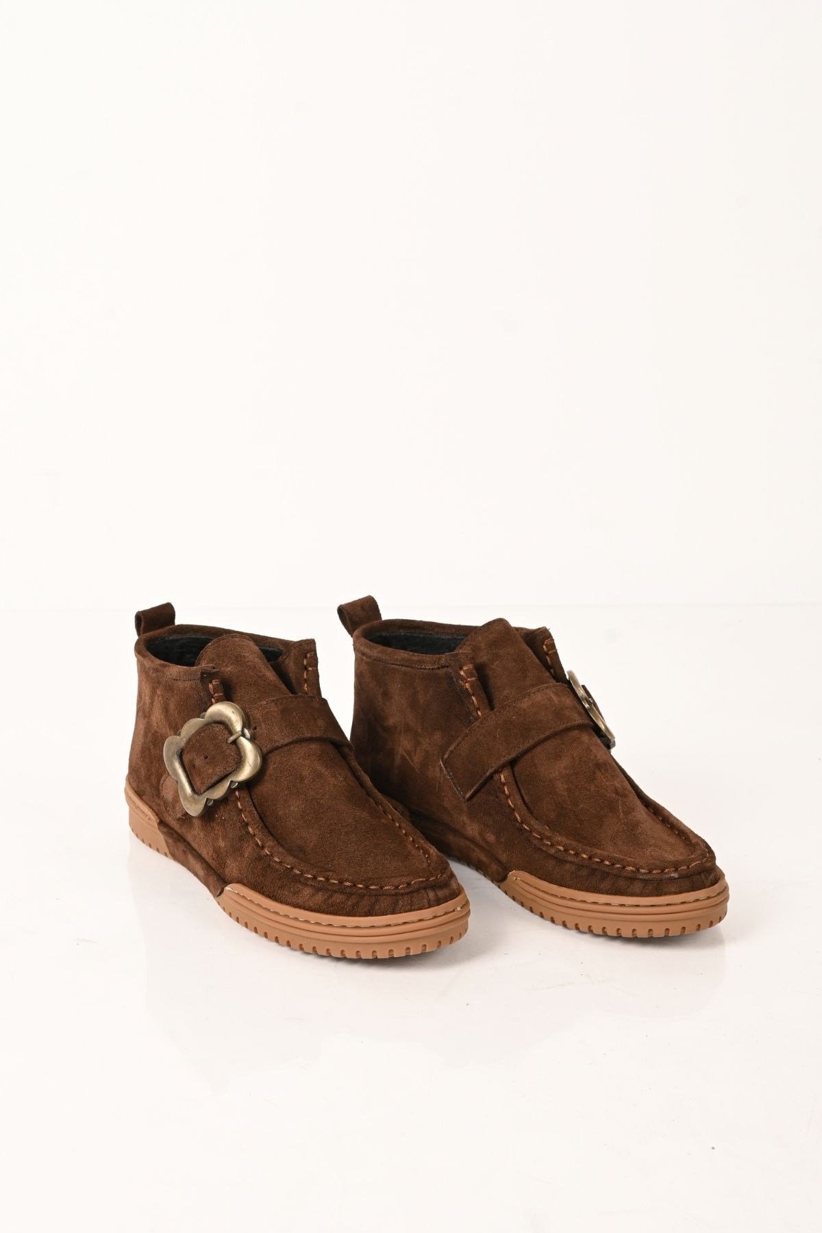 Bestello Bağcıksız Tokalı Hakiki Deri Kısa Bot 341-1200 Kadın Bot341-1200_KAHVE SUET_36Casual Boots