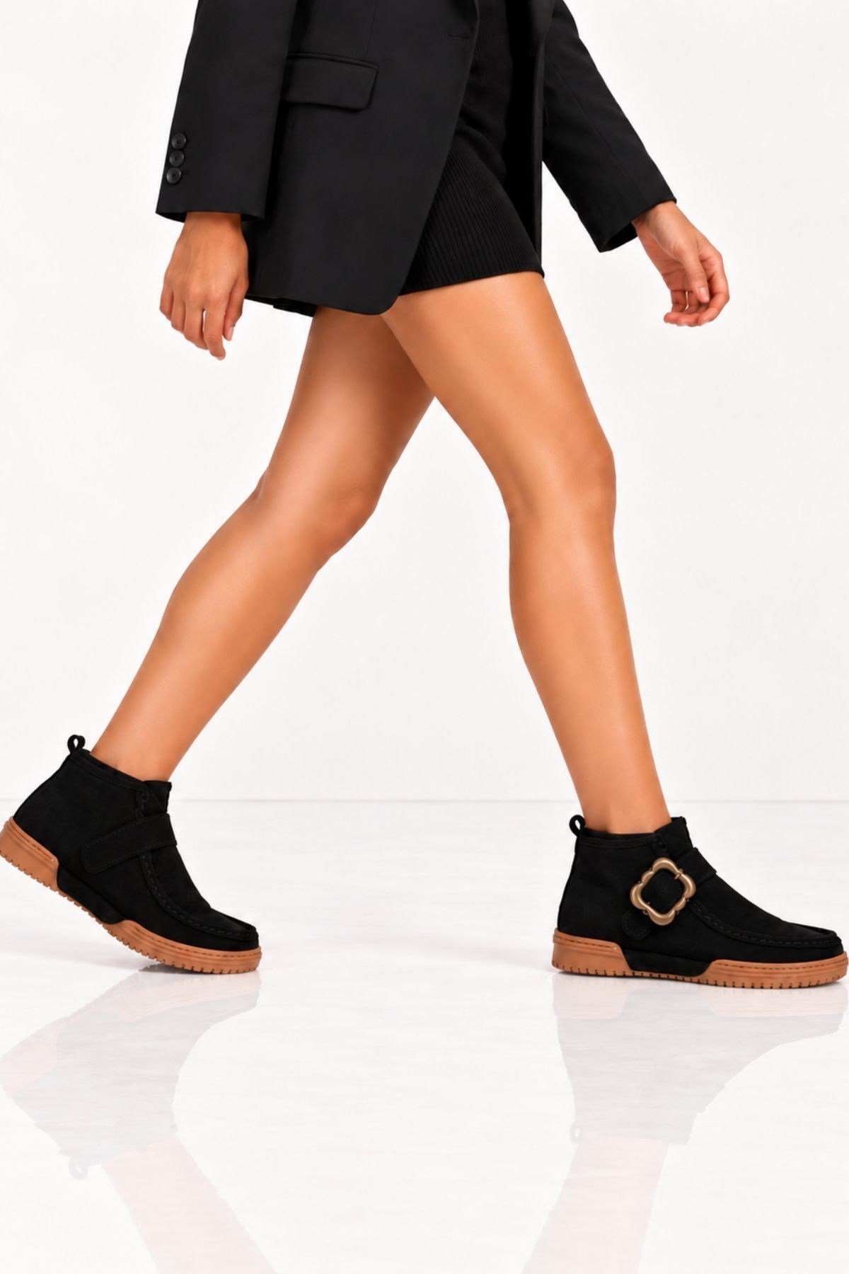Bestello Bağcıksız Tokalı Hakiki Deri Kısa Bot 341-1200 Kadın Bot341-1200_SIYAH SUET_36Casual Boots