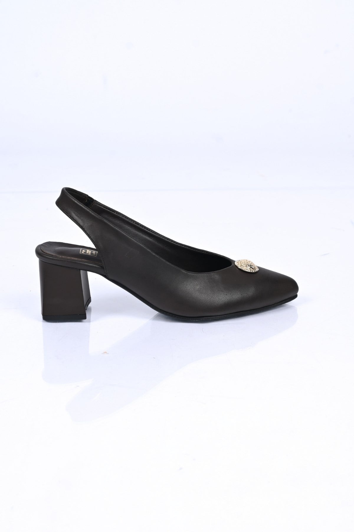 Bestello Bağcıksız Tokalı Neolit Taban Hakiki Deri Arkası Açık Kalın Topuklu Ayakkabı 342-563 Kadın 342-563_KAHVE_35Thick Heels