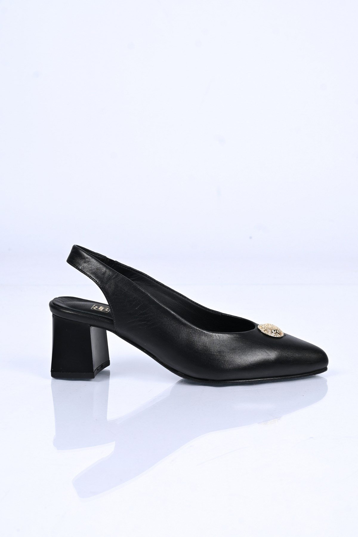 Bestello Bağcıksız Tokalı Neolit Taban Hakiki Deri Arkası Açık Kalın Topuklu Ayakkabı 342-563 Kadın 342-563_SIYAH_35Thick Heels