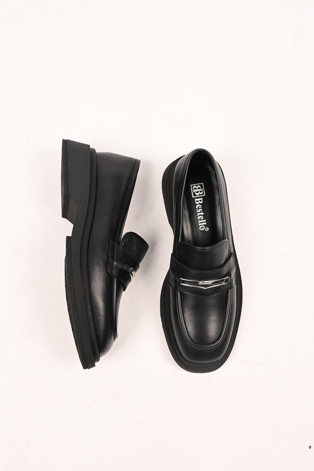 Bestello Bağcıksız Tokalı Termo Taban Hakiki Deri Casual 334-1845-28 Kadın Ayakkabı334-1845-28_SIYAH_36Casuals