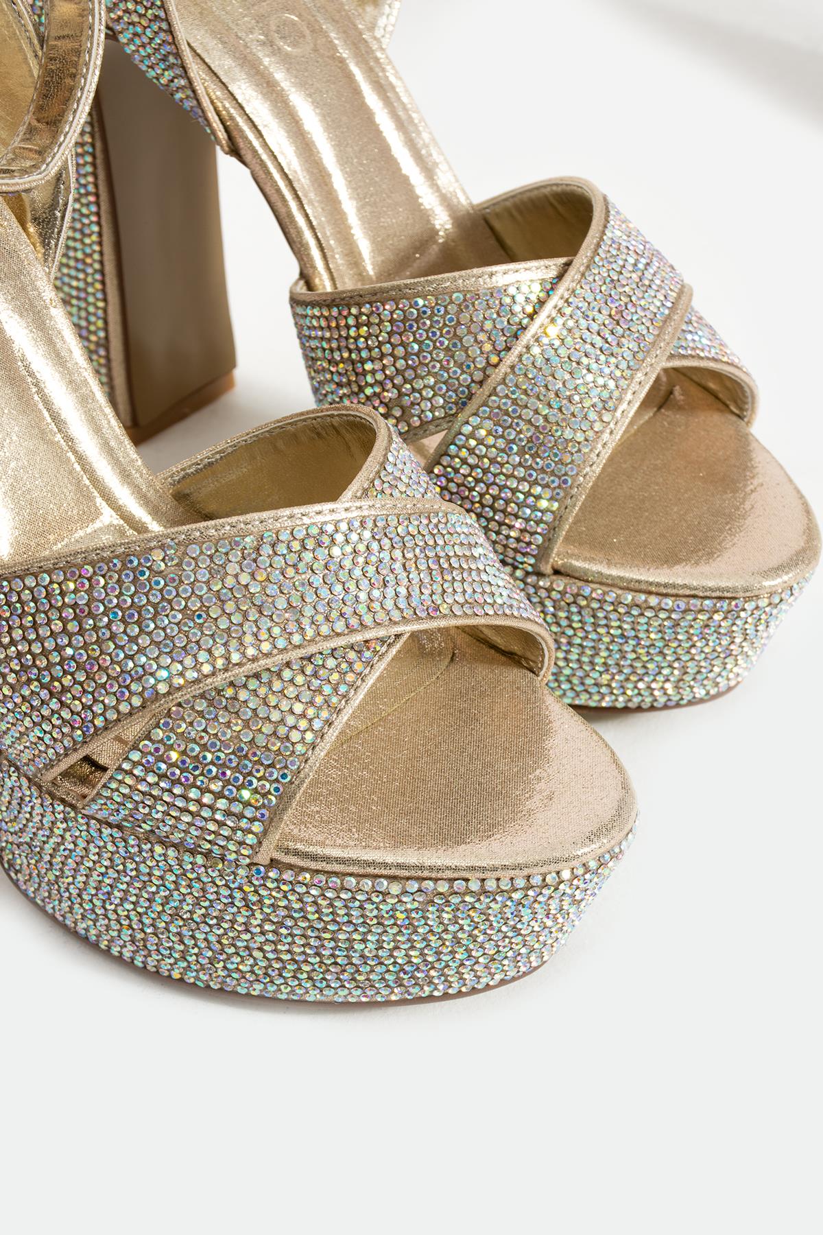 Bestello Çapraz Bantlı Neolit Taban Kalın Topuklu Ayakkabı 331-591 Kadın Ayakkabı331-591_ALTIN_35Thick Heels