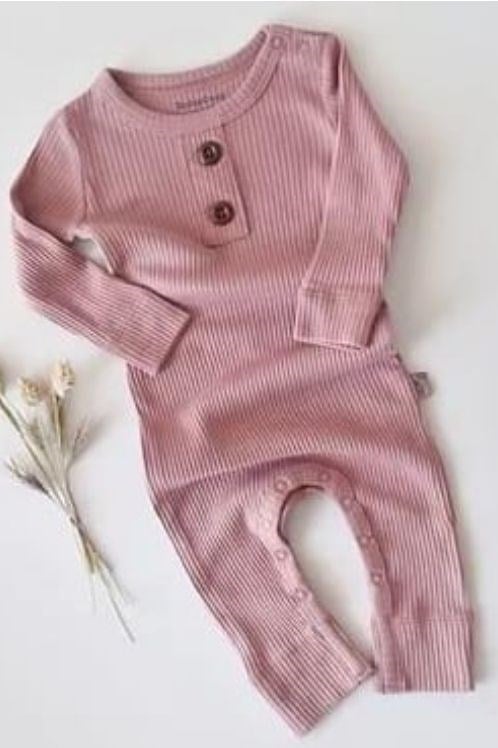 BabyCosy GOTS Organik Modal Tulum - Gül Kurusu Çıtçıtlı