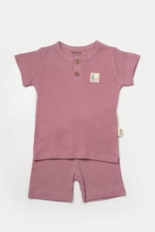 BabyCosy Organik Bambu Şort ve Tişört Seti - Gül Kurusu