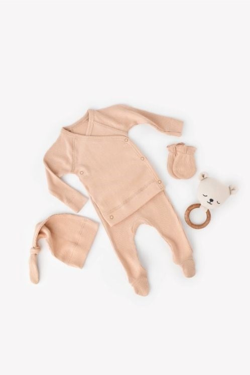 BabyCosy Organik Modal Pamuklu Bebek Hastane Çıkışı 4'lü Set-Şeftali