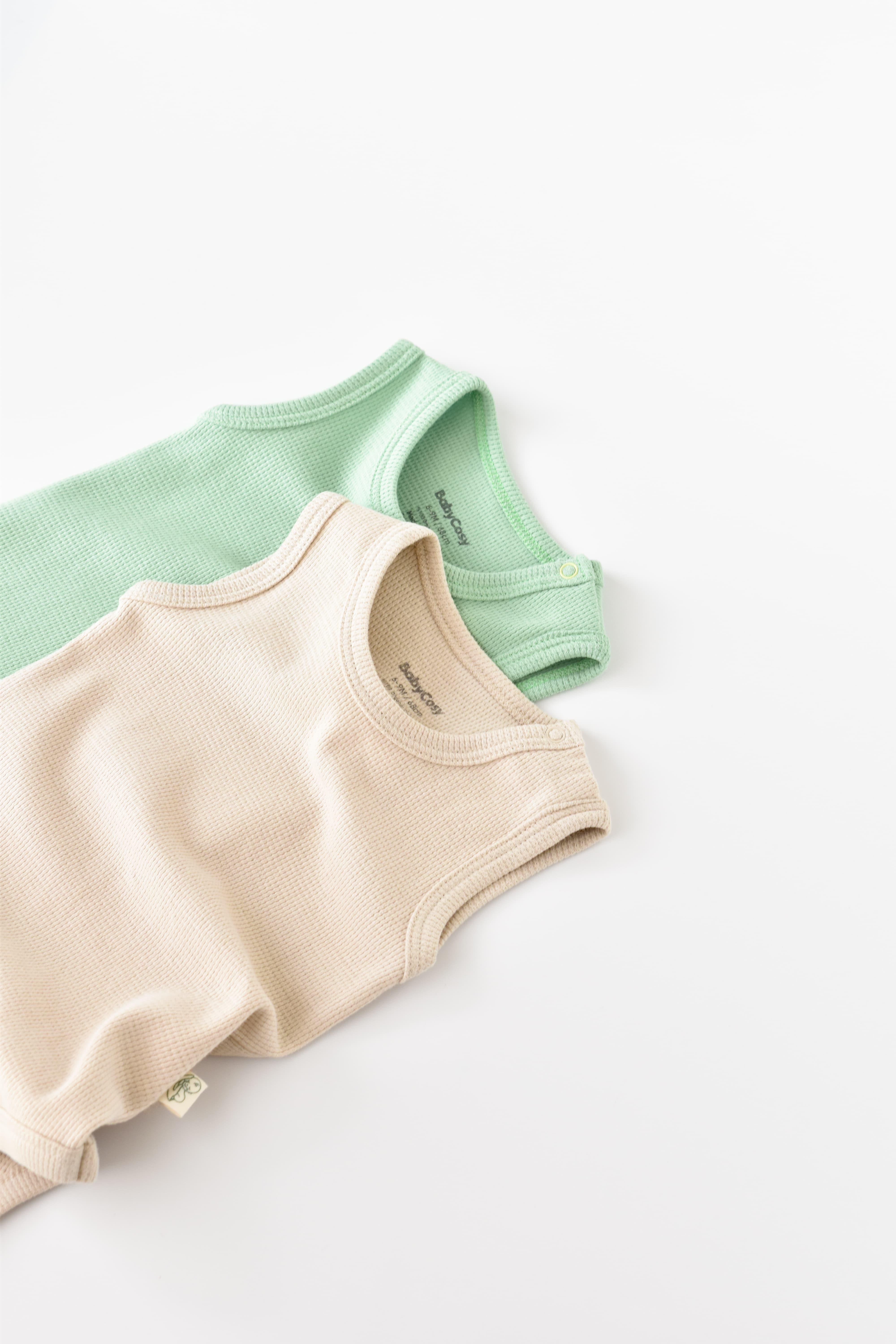 BabyCosy Organik Waffle İkili Askılı Body / Açık Yeşil - Bej