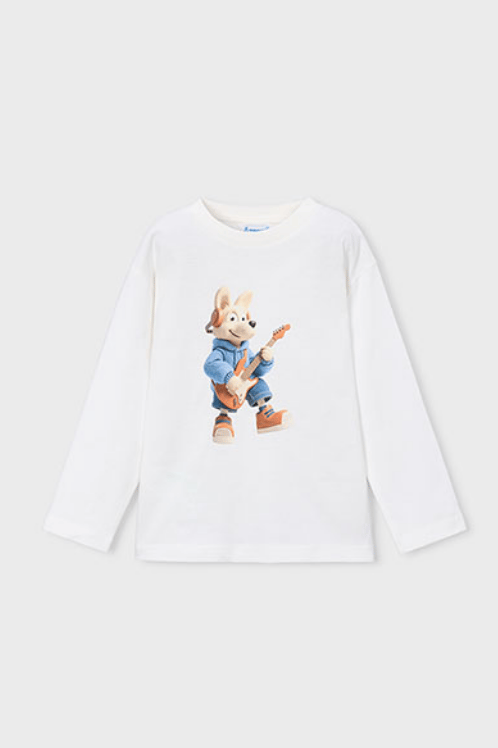 Mayoral Erkek Çocuk Krem Gitar Çalan Köpek Baskılı Uzun Kollu T-Shirt