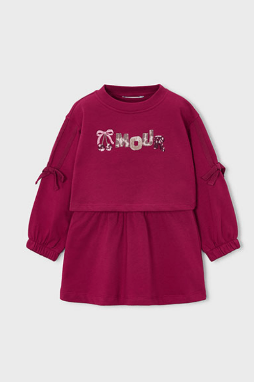 Mayoral Kız Çocuk Bordo İşlemeli Sweatshirt ve Elbise Takım