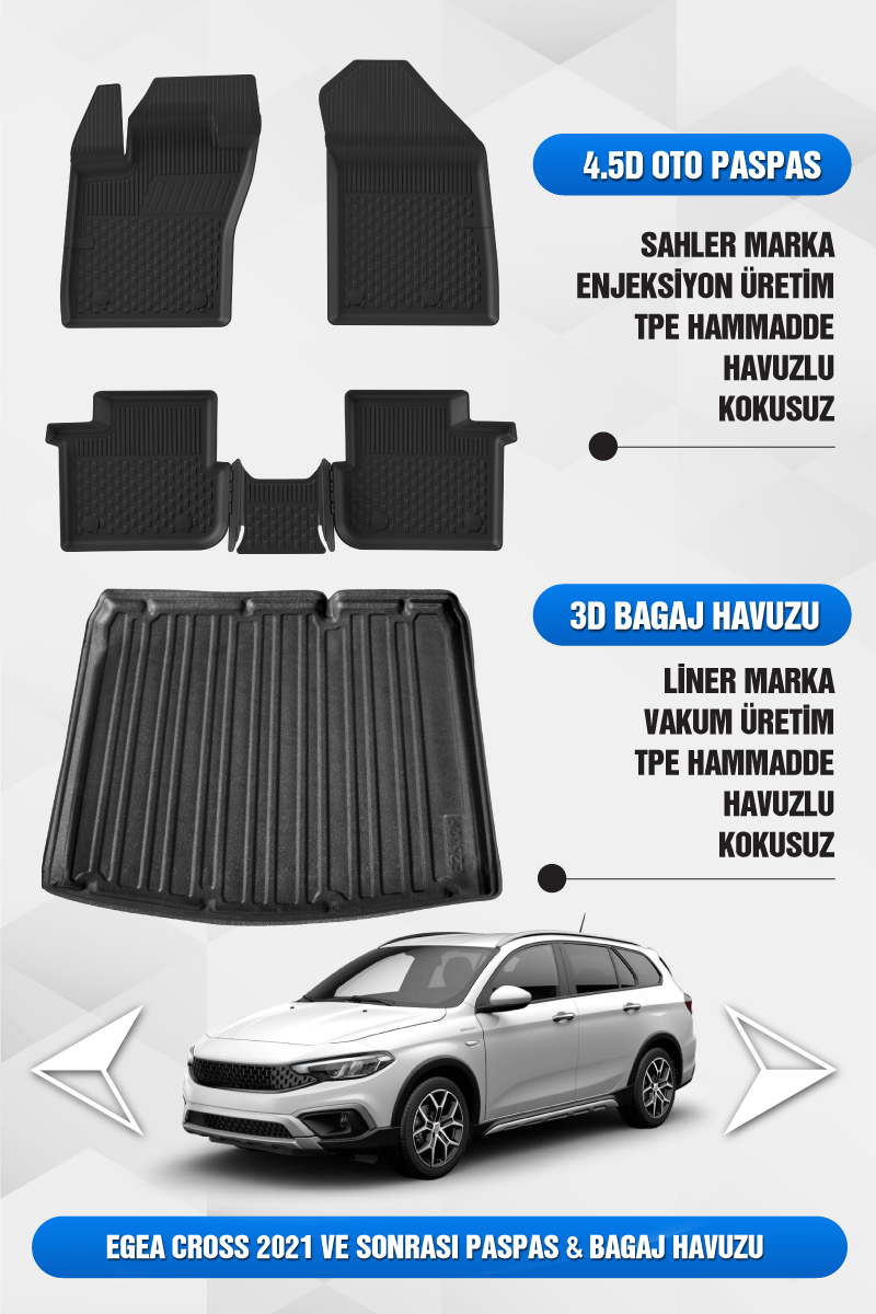 Fiat Egea Cross Sahler Paspas liner 3D bagaj havuzu Set
