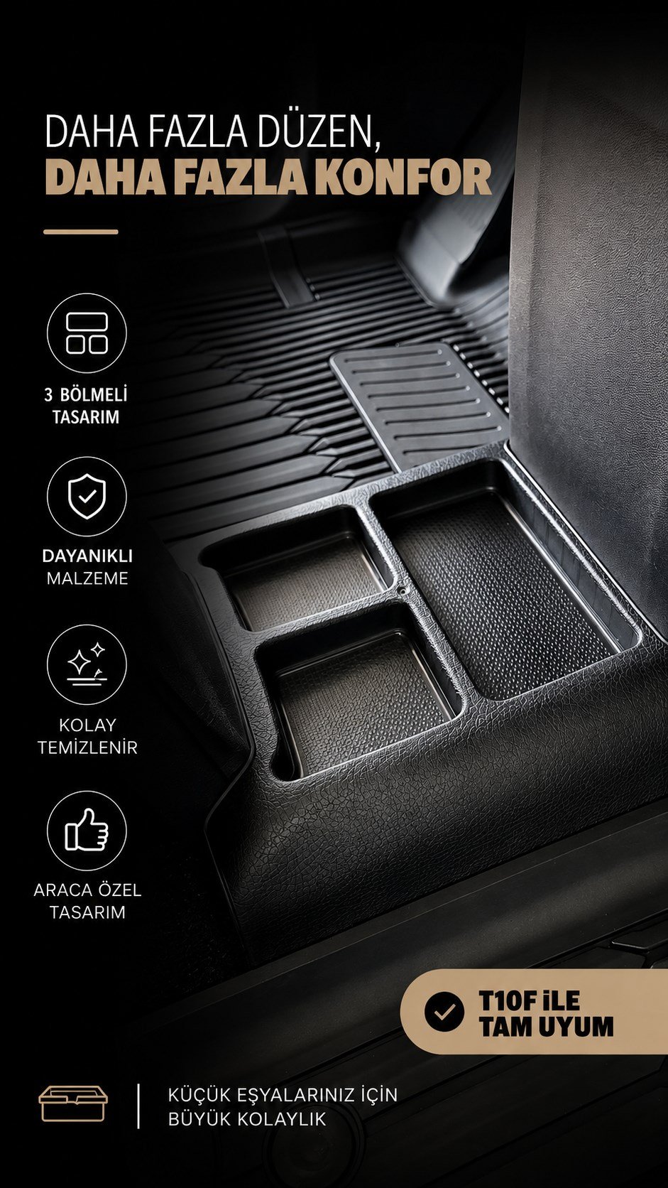 Sahler Togg T10f Uyumlu Şaft Üstü Konsol Düzenleyici Premium Organizer - Deri Desenli