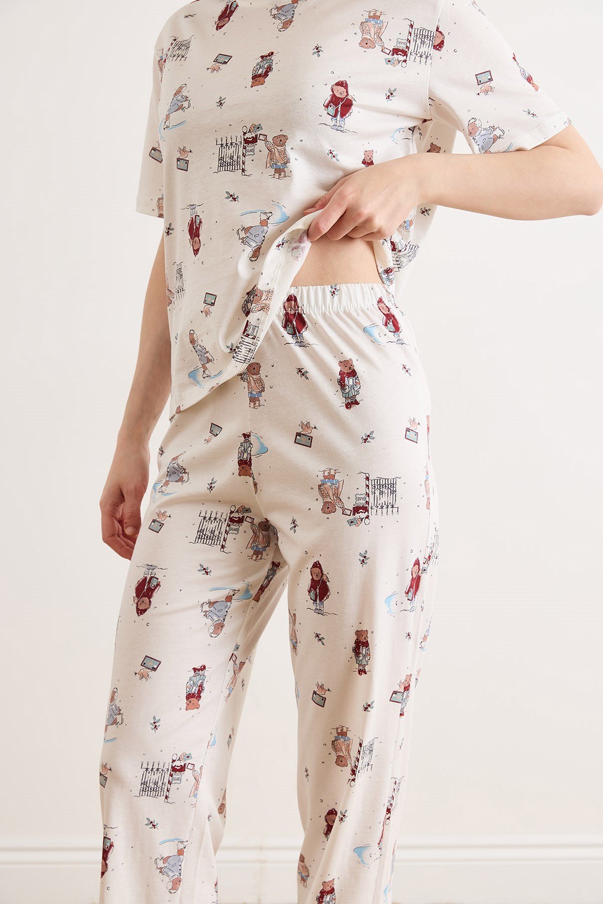 %100 Pamuk Şortlu Pijama Takım Ayıcık Beyaz