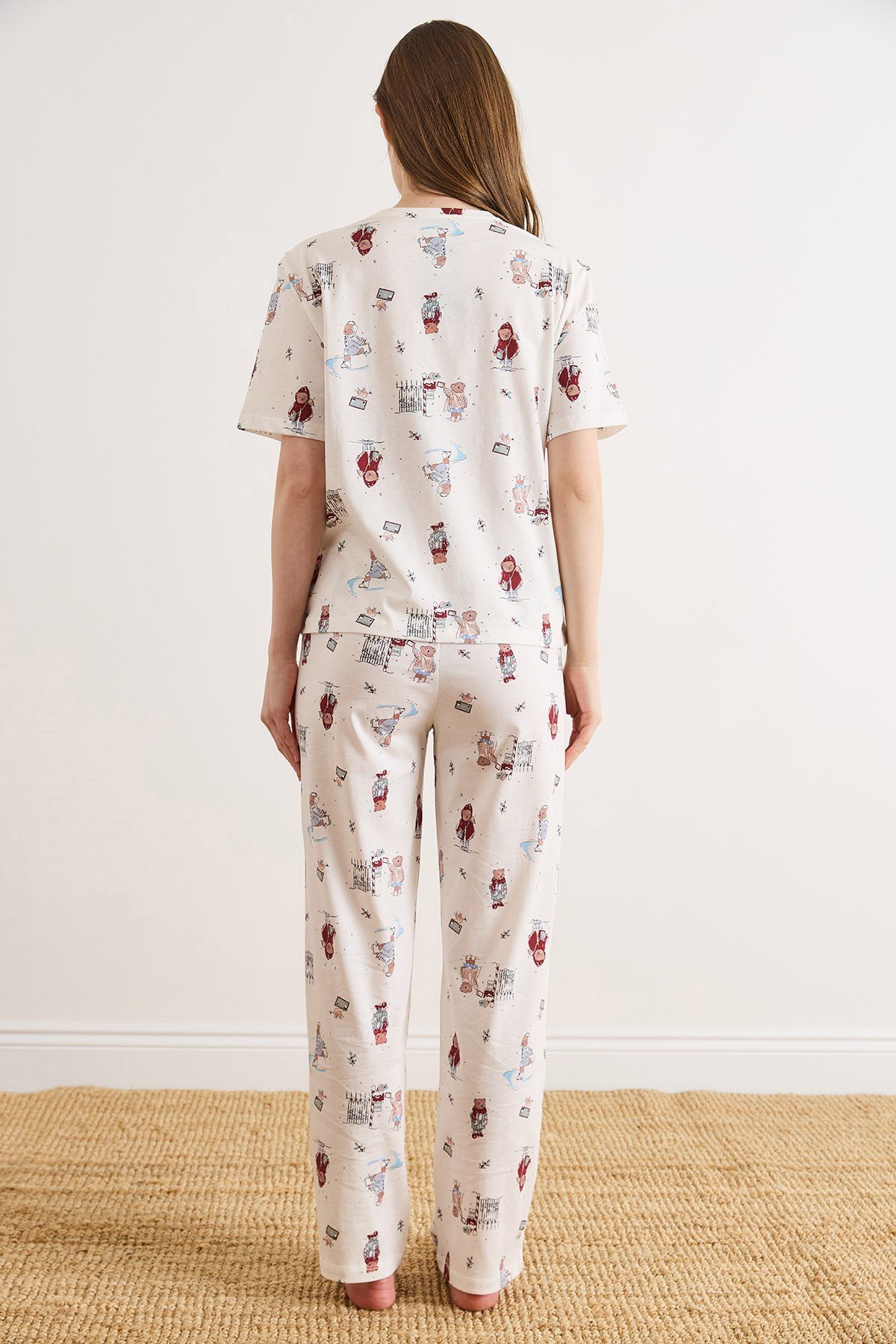 %100 Pamuk Şortlu Pijama Takım Ayıcık Beyaz
