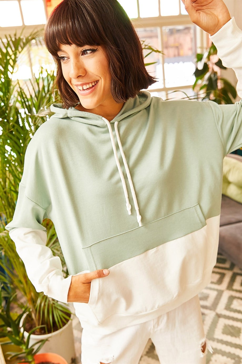 2 Renkli Oversize Sweatshirt Mint Yeşili