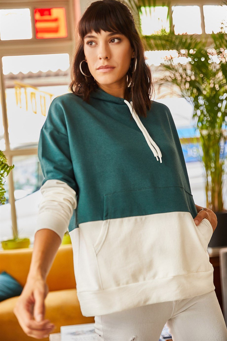 2 Renkli Oversize Sweatshirt Zümrüt Yeşili