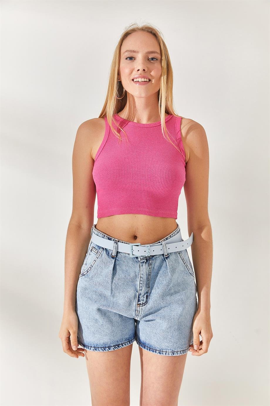 3'lü Paket Crop Fitilli Body Saks-Turuncu-Pembe