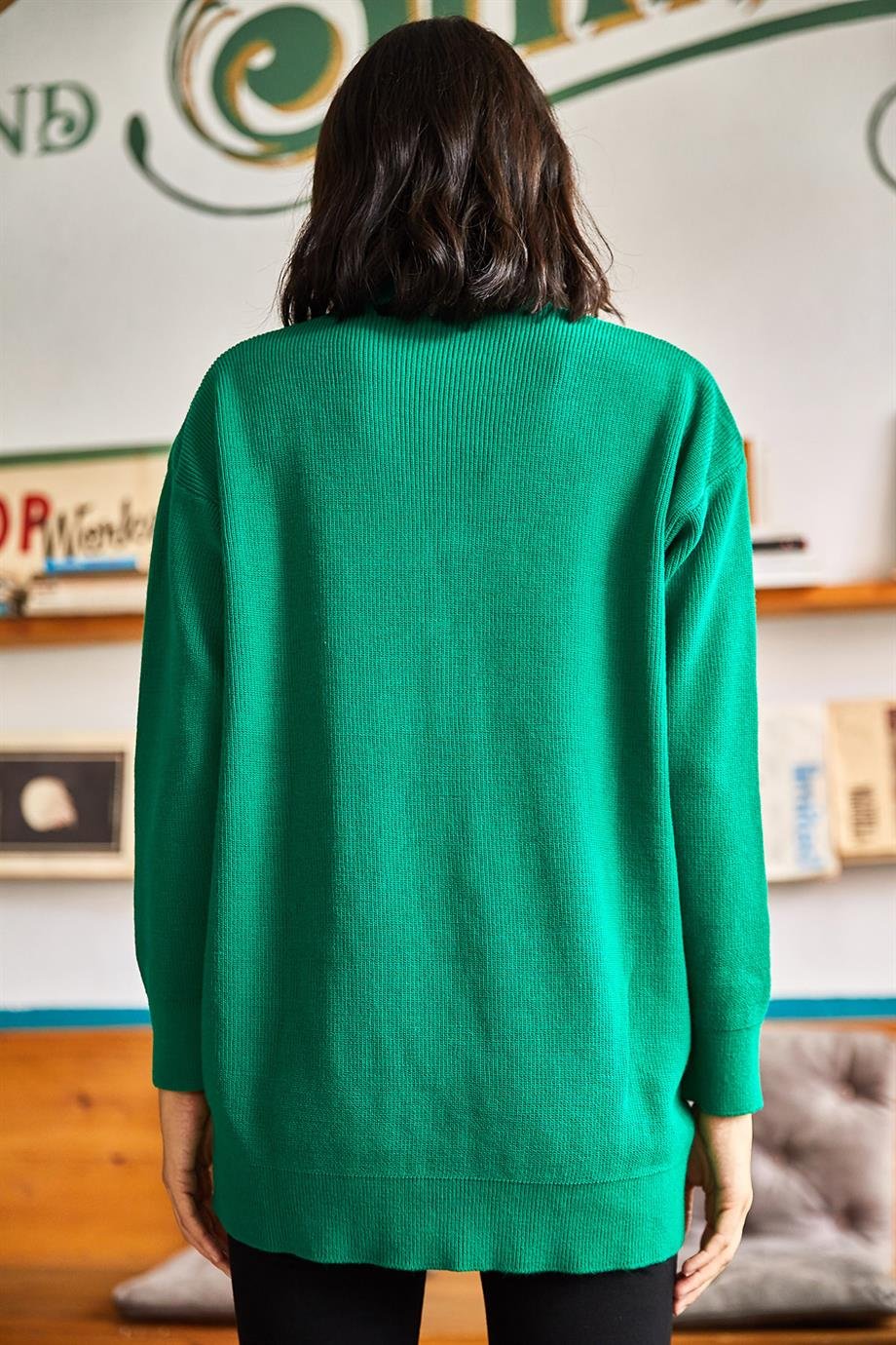 5 Düğmeli Yumuşak Dokulu Oversize Triko Hırka Yeşil