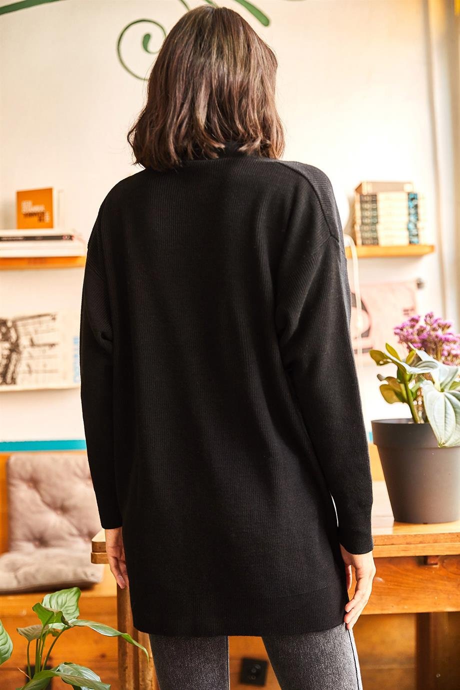 5 Düğmeli Yumuşak Dokulu Oversize Triko Hırka Siyah