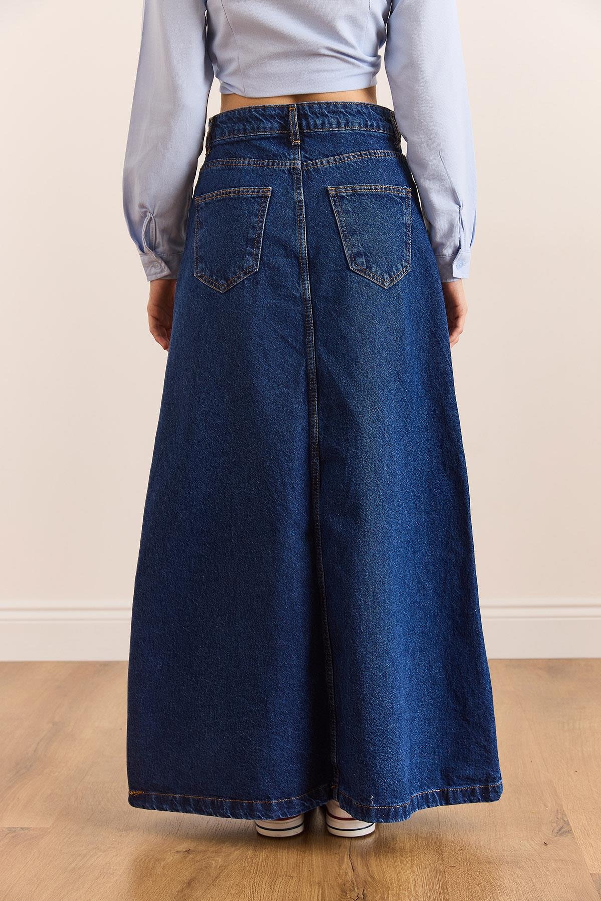 A Form Cepli Maxi Denim Etek Koyu Mavi
