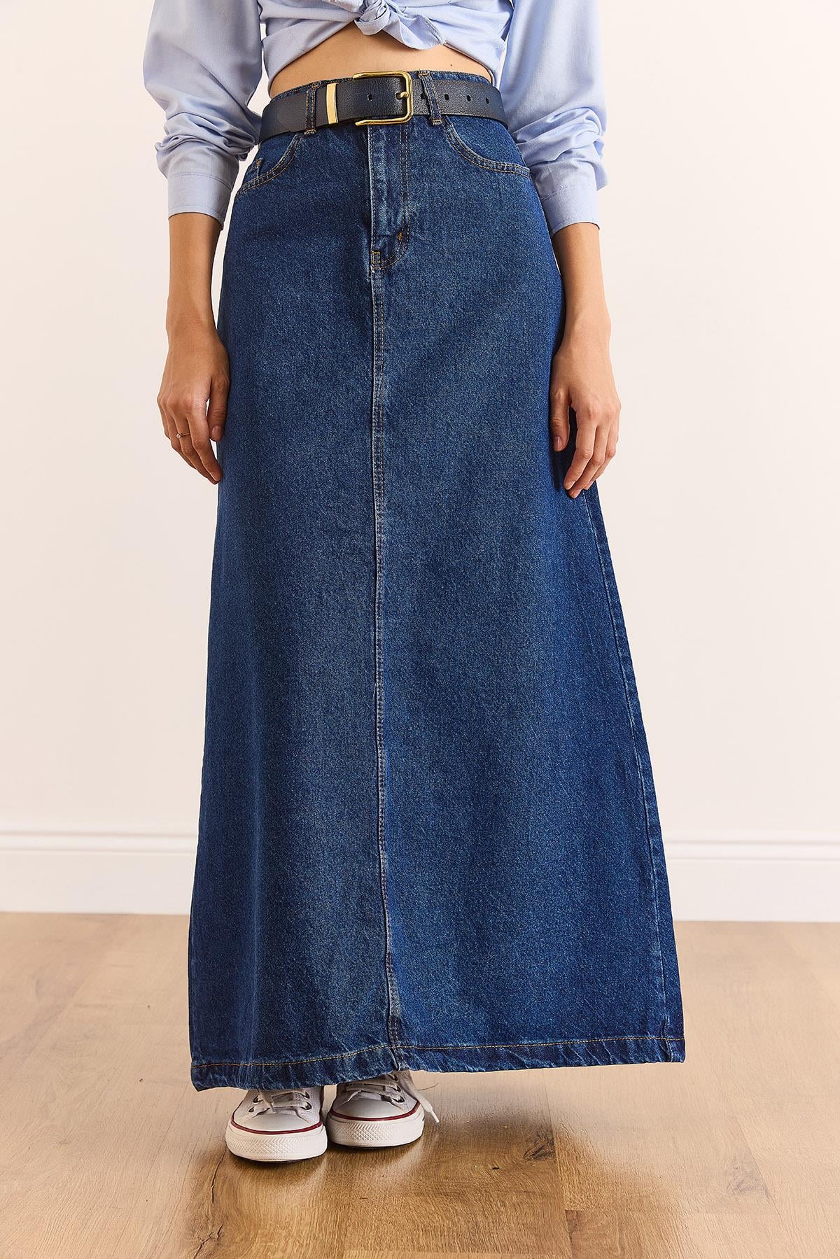 A Form Cepli Maxi Denim Etek Koyu Mavi