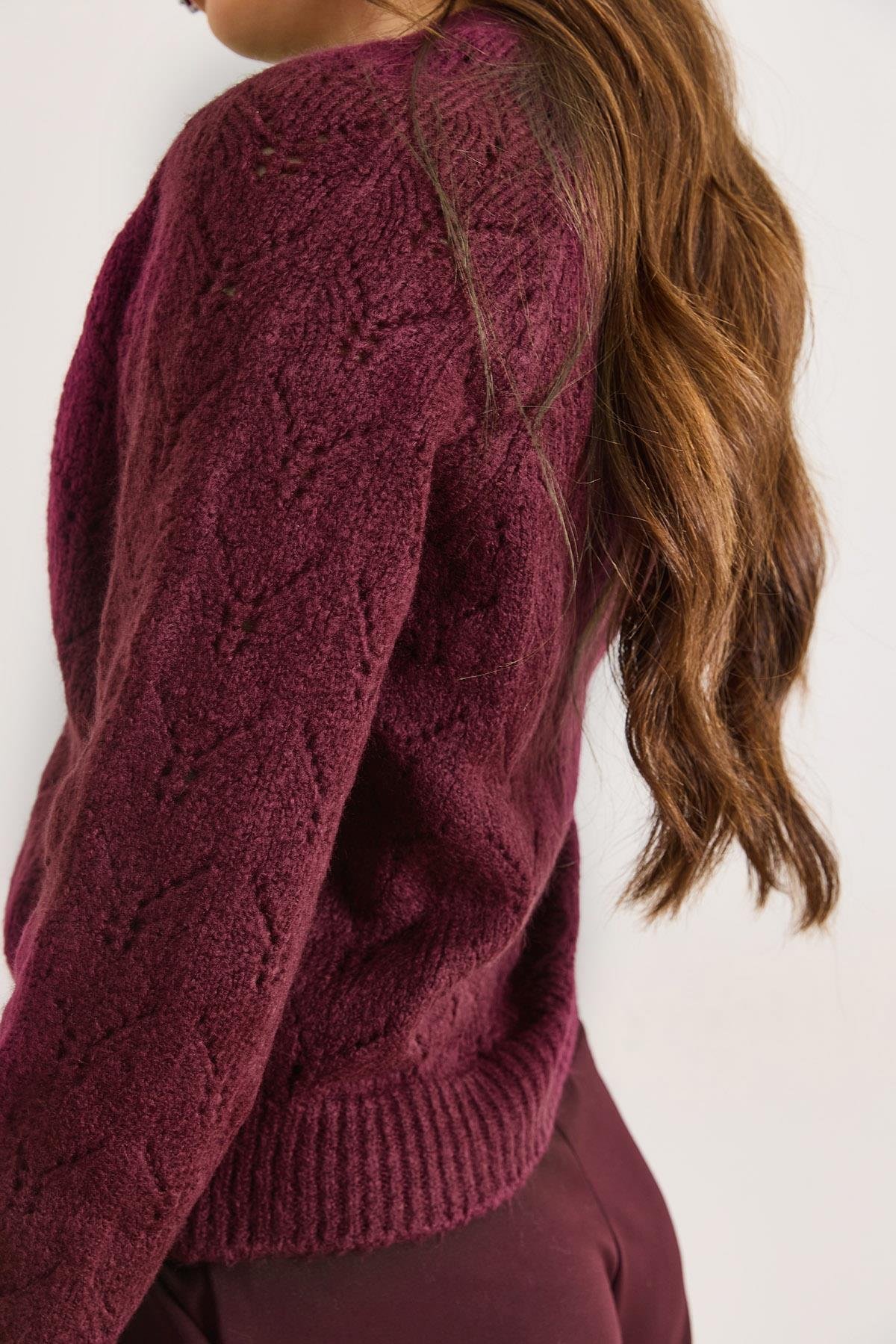 Ajurlu Yumuşak Dokulu Triko Hırka Mor