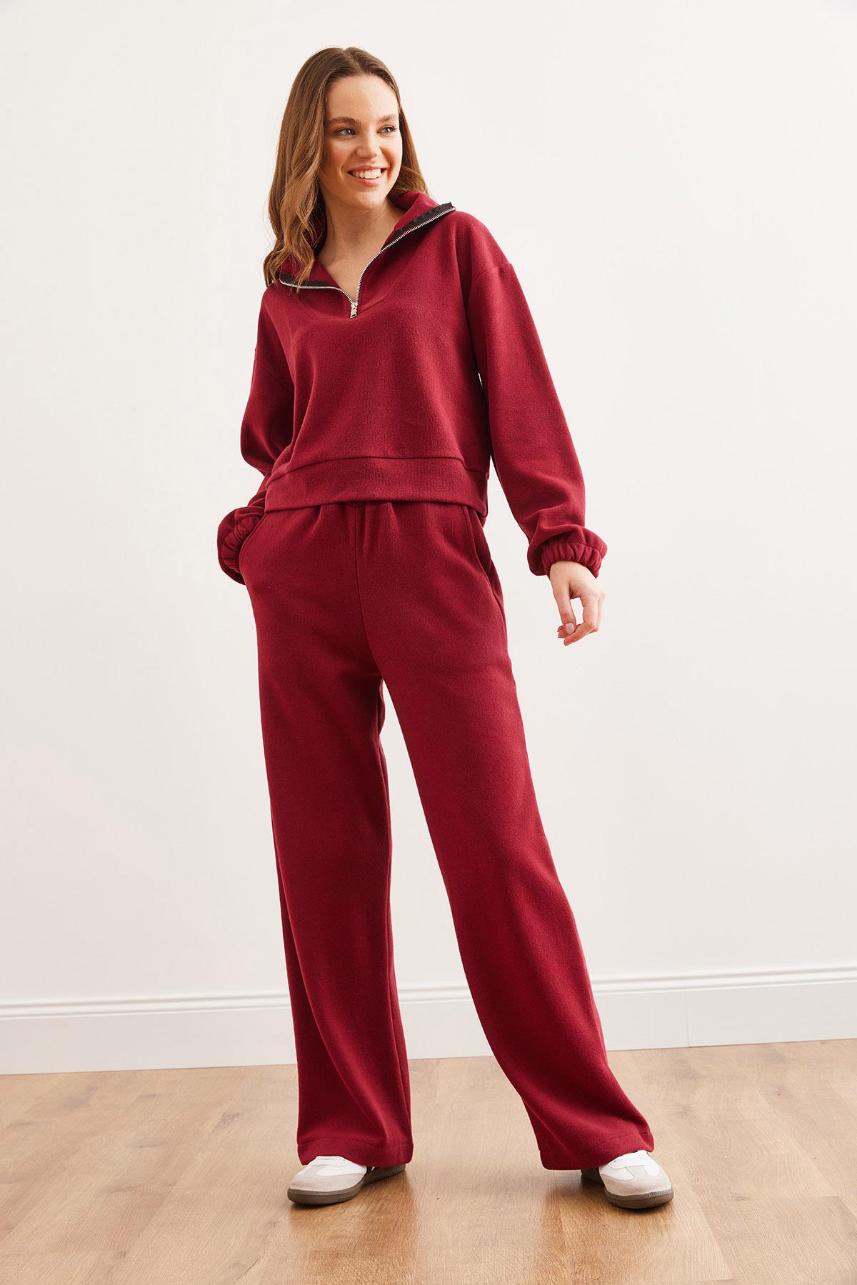 Alt Üst Polo Yaka Selanik Takım Bordo