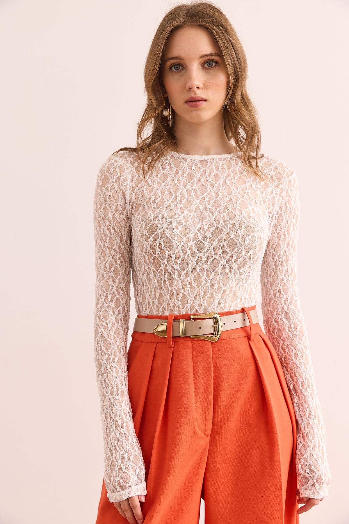 Altı Çıtçıt lı Esnek Bodysuit Beyaz