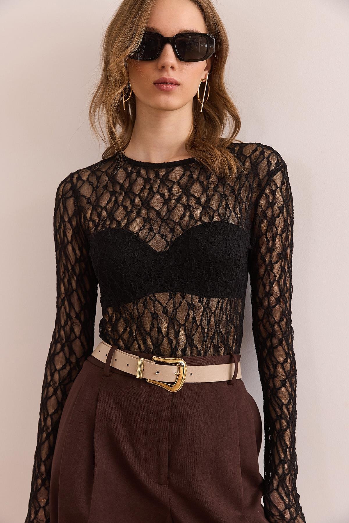 Altı Çıtçıt lı Esnek Bodysuit Siyah
