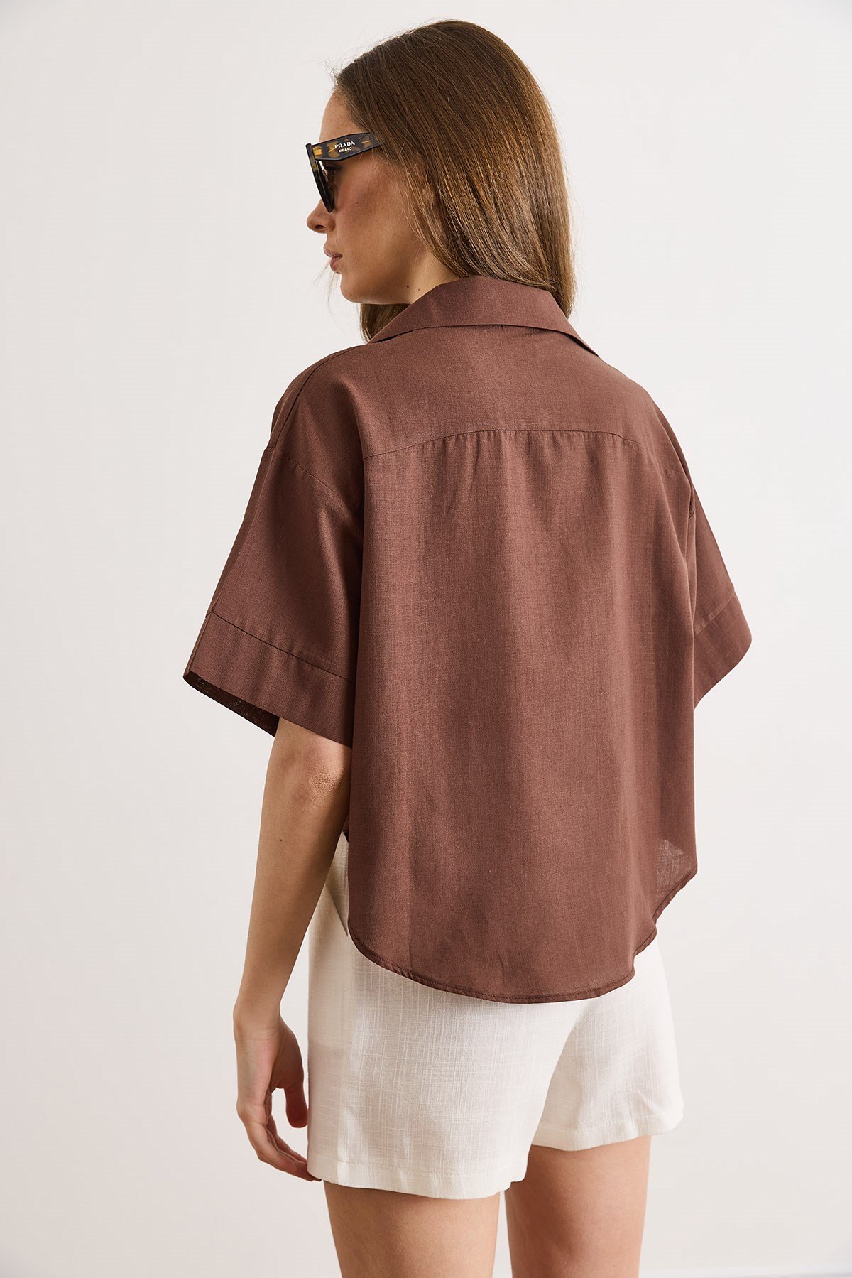 Altı Oval Loose Fit Pamuk Flam Gömlek Kahverengi