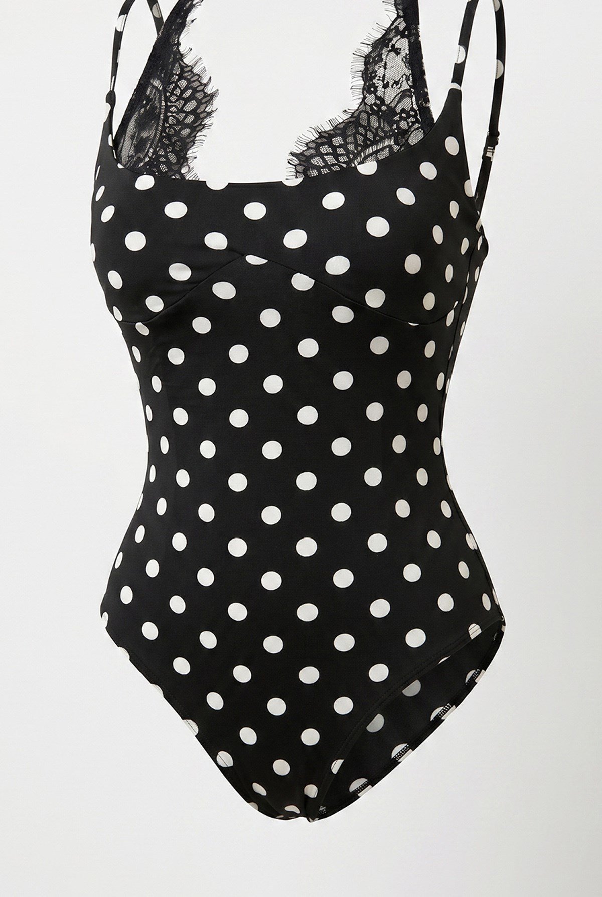 Askılı Dantel Garnili Jarse Bodysuit Puantiye Siyah