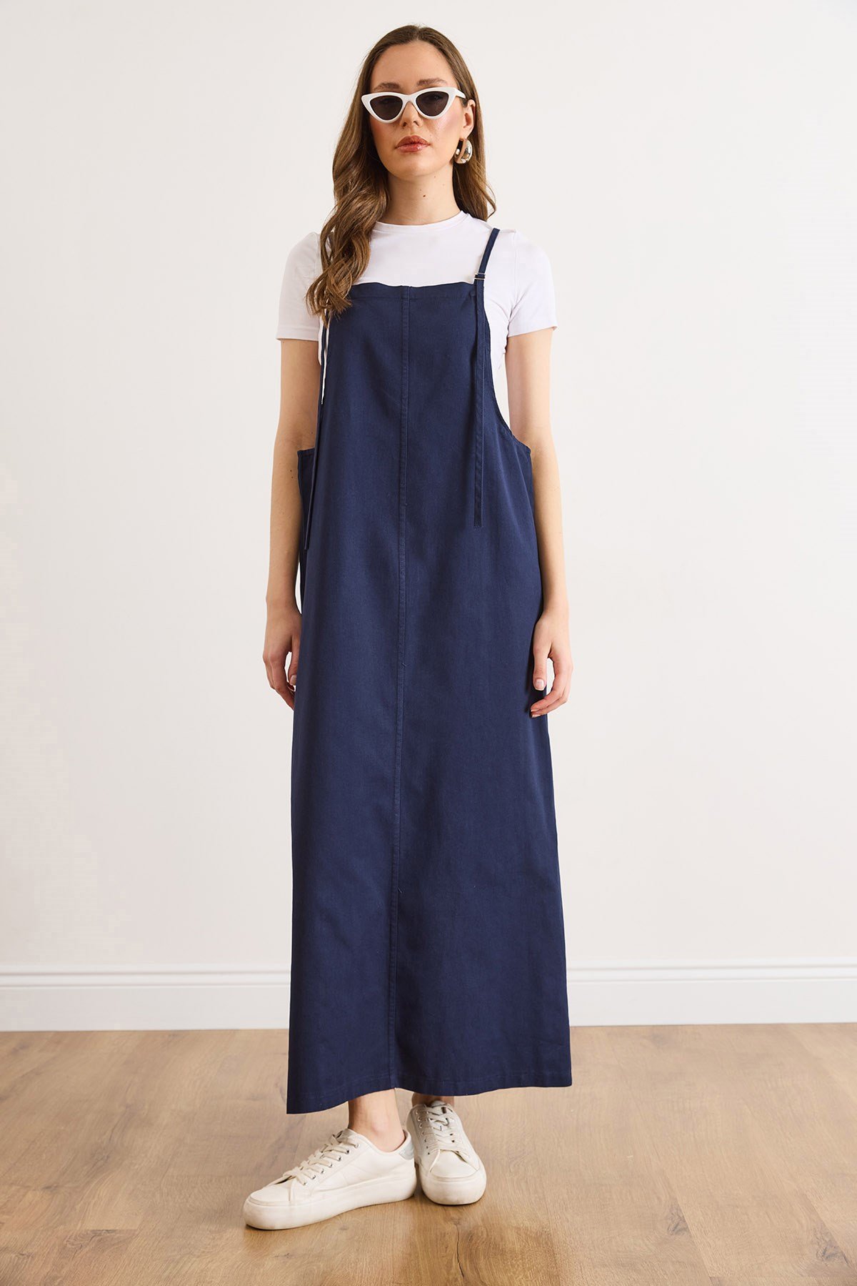 Askısı Ayarlanabilir İnce Gabardin Elbise Lacivert