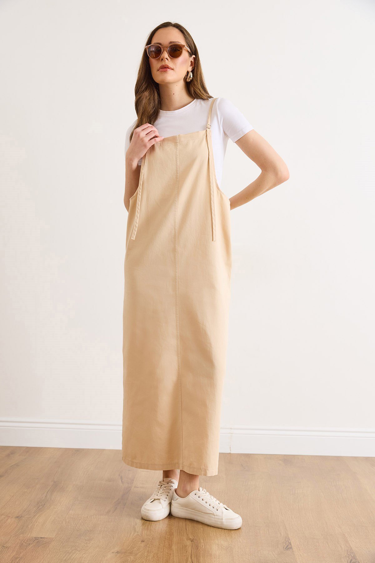 Askısı Ayarlanabilir İnce Gabardin Elbise Taş