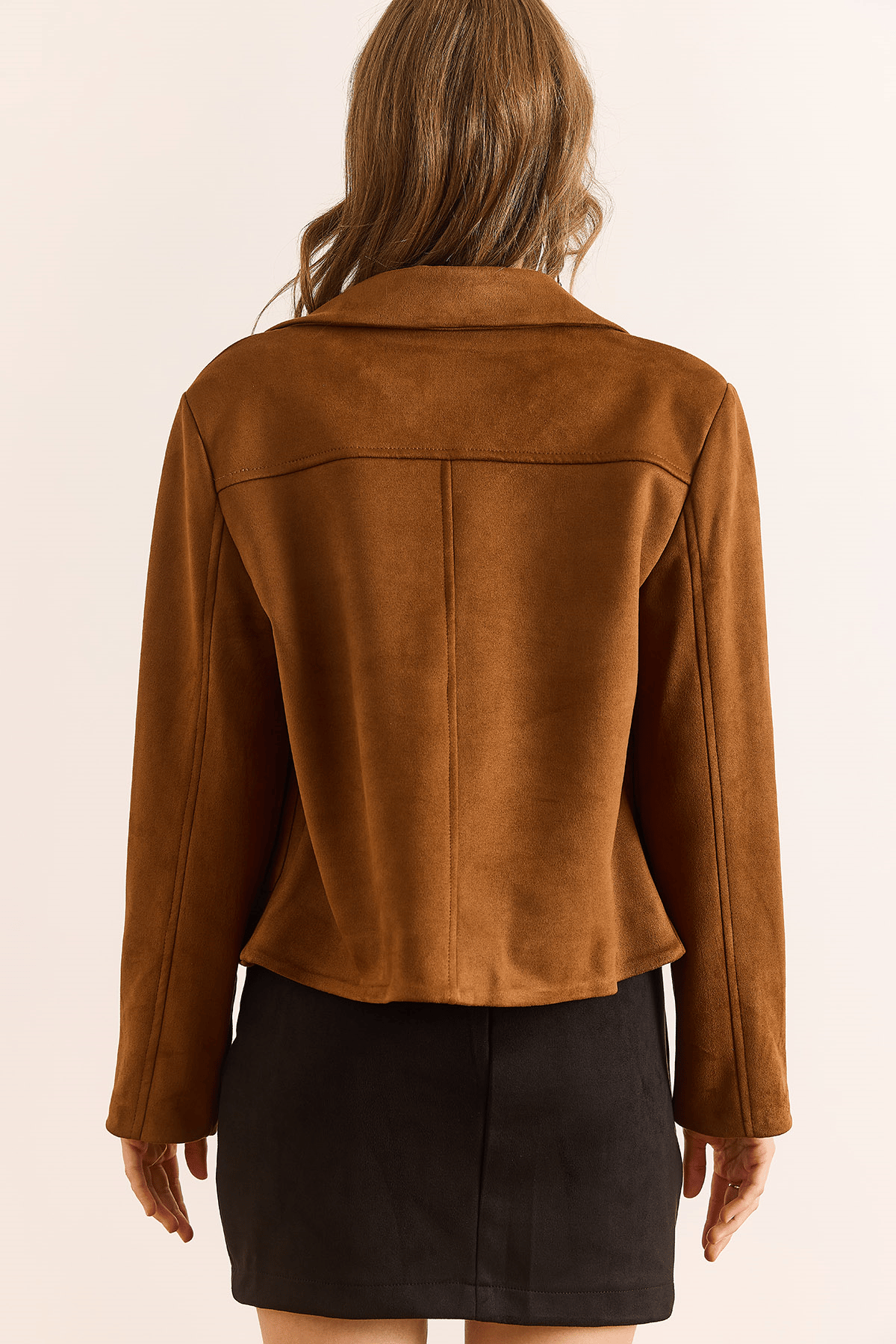 Astarlı Cepli Crop Süet Ceket Taba