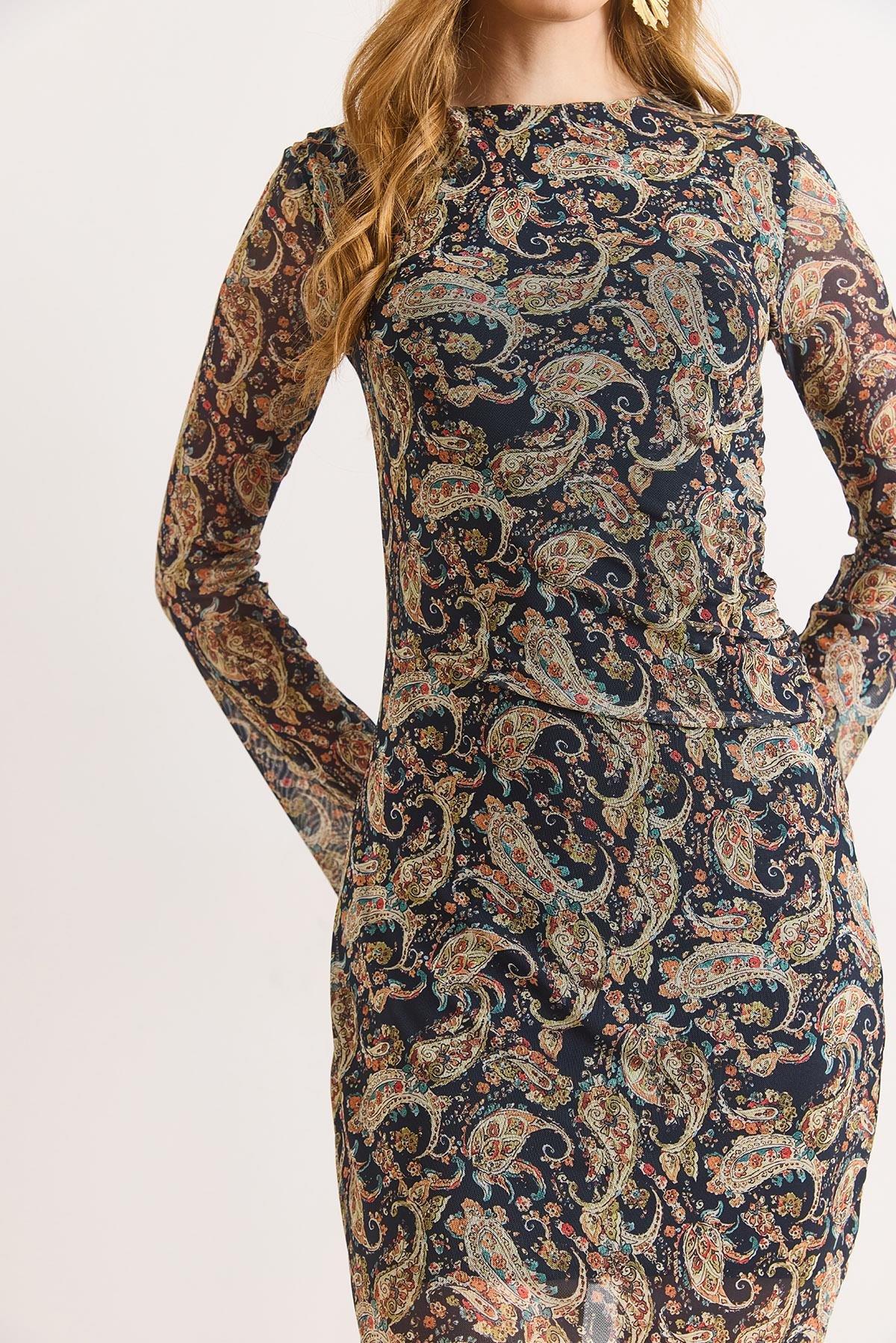 Astarlı Drape Detaylı Tül Elbise Şal Siyah