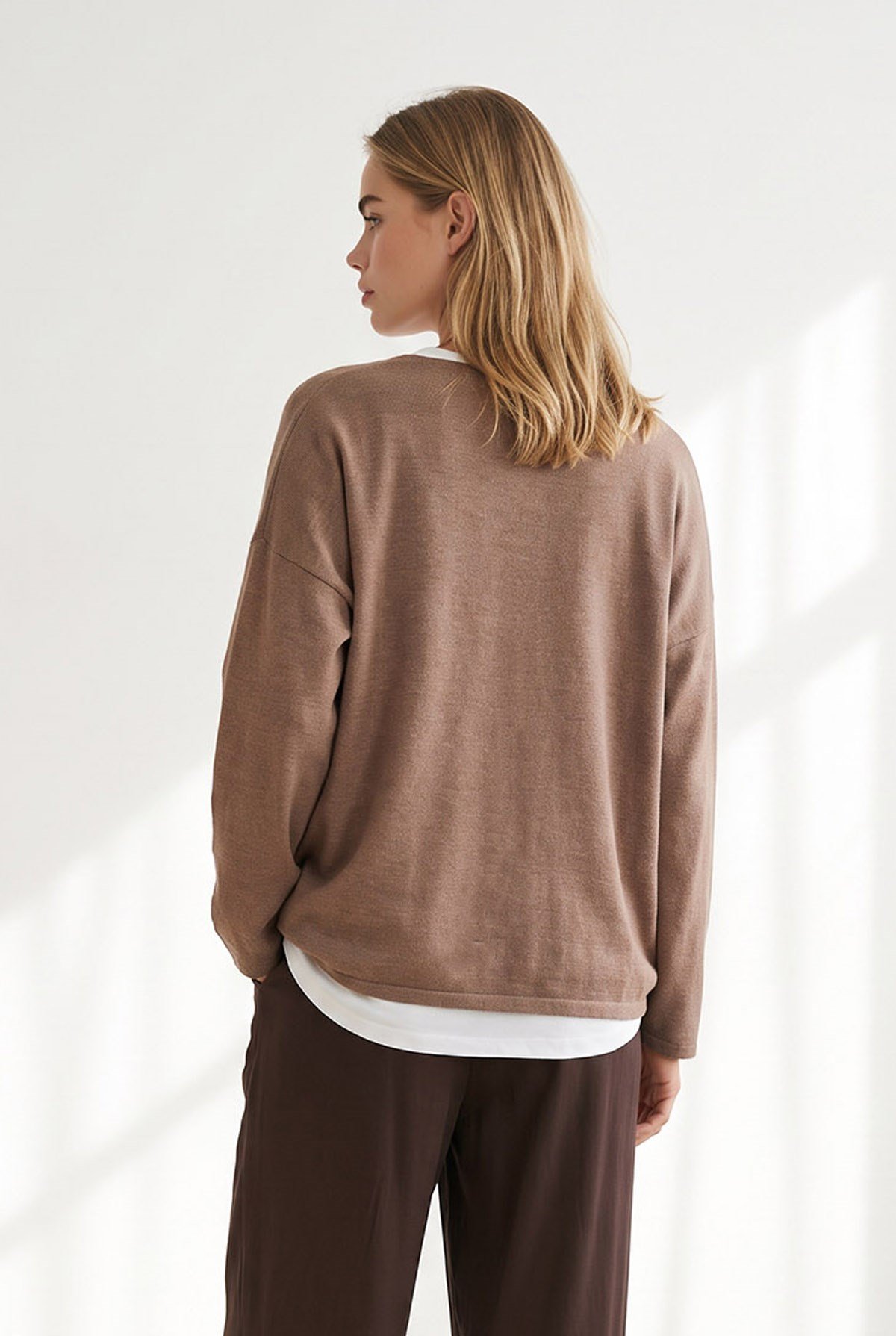 Atletli Kolyeli Yumuşak Dokulu Boho Triko Bluz Camel