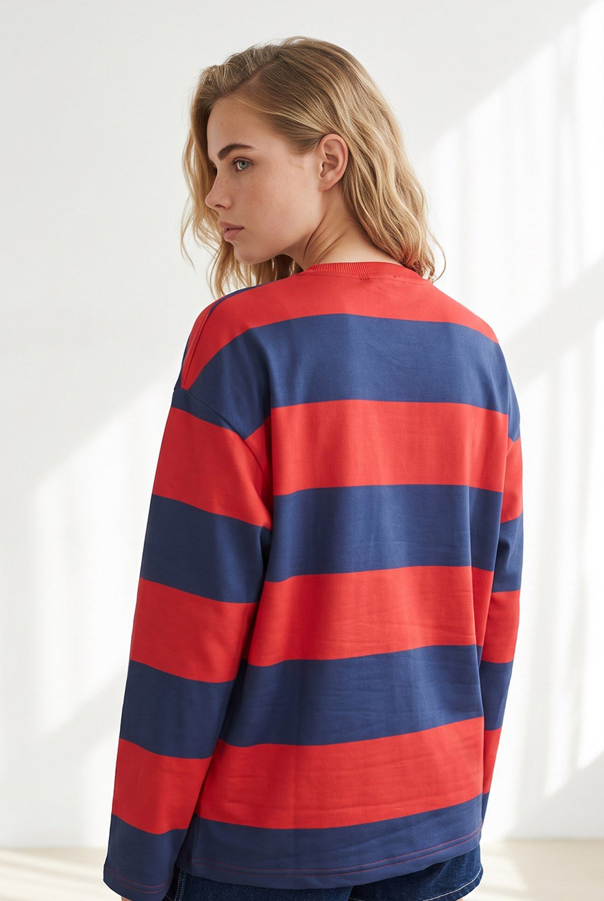 Ayıcık Nakışlı Kalın Şeritli Sweatshirt Bordo Lacivert