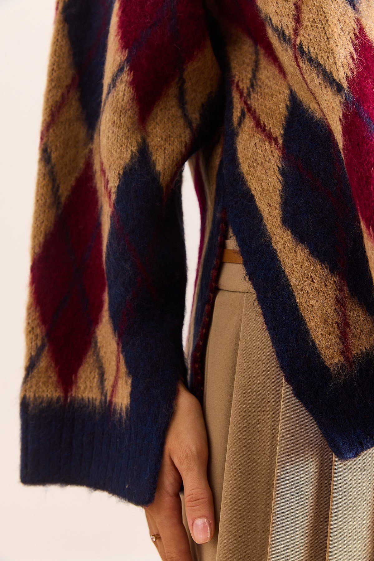 Baklava Desen Oversize Yumuşak Dokulu Triko Kazak Camel