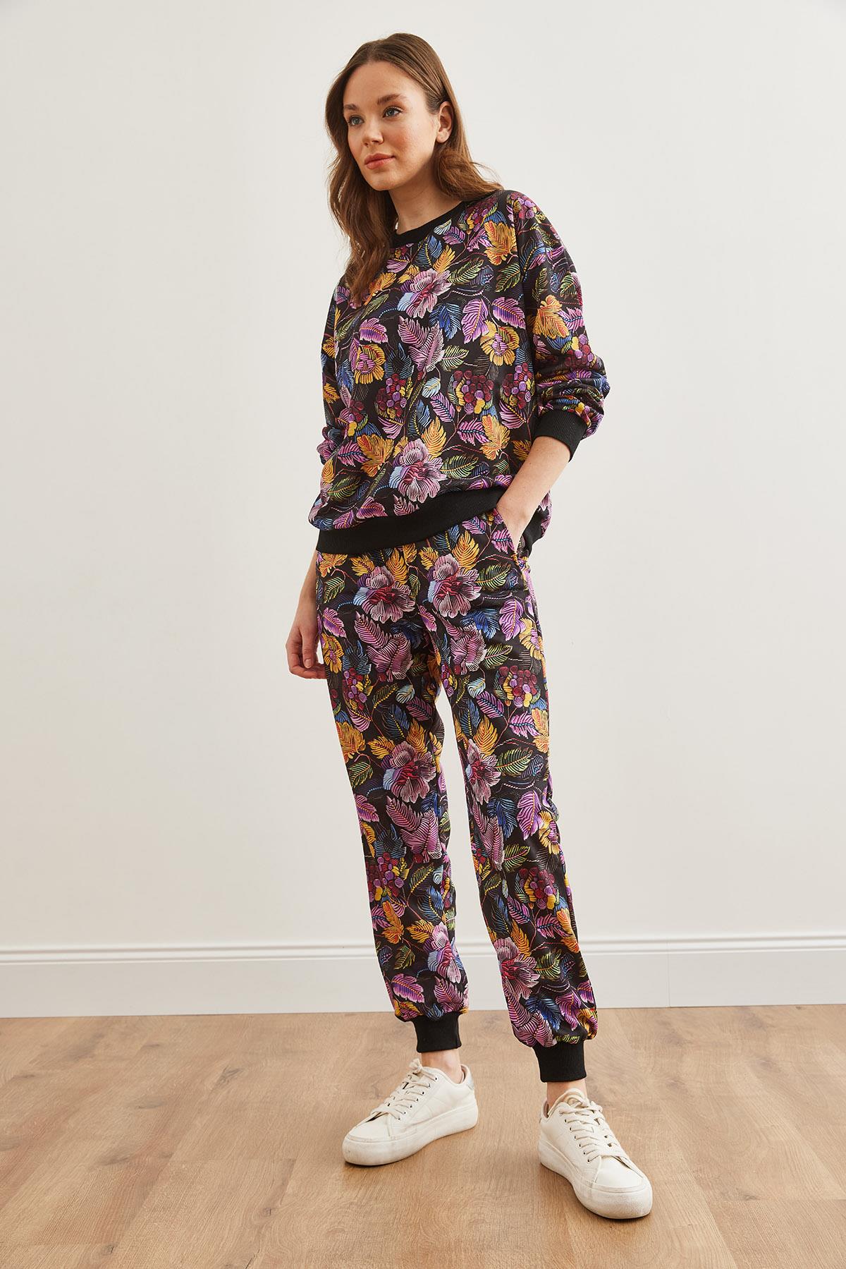 Basic Eşofman Takımı Floral Siyah