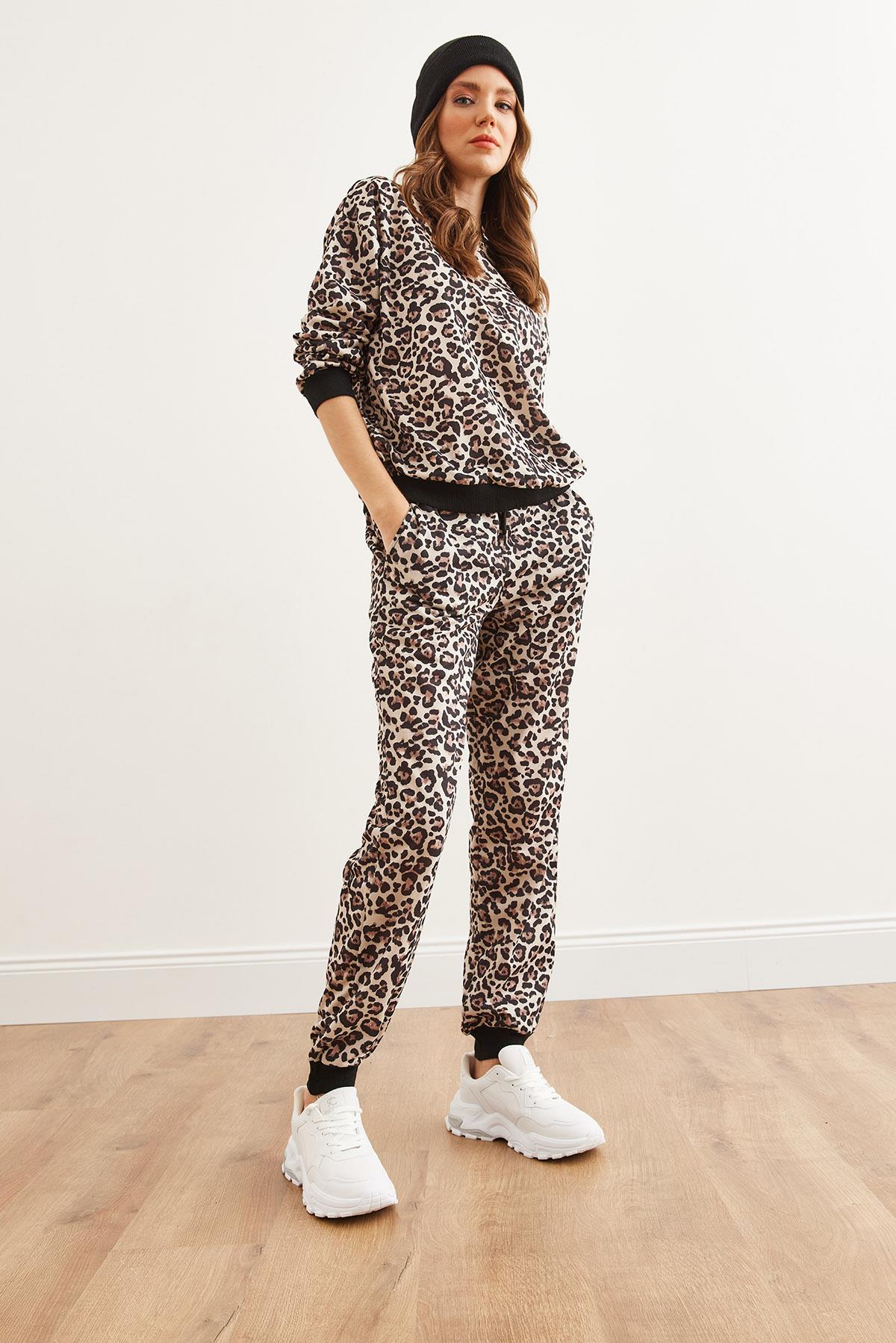 Basic Eşofman Takımı Leopar Bej