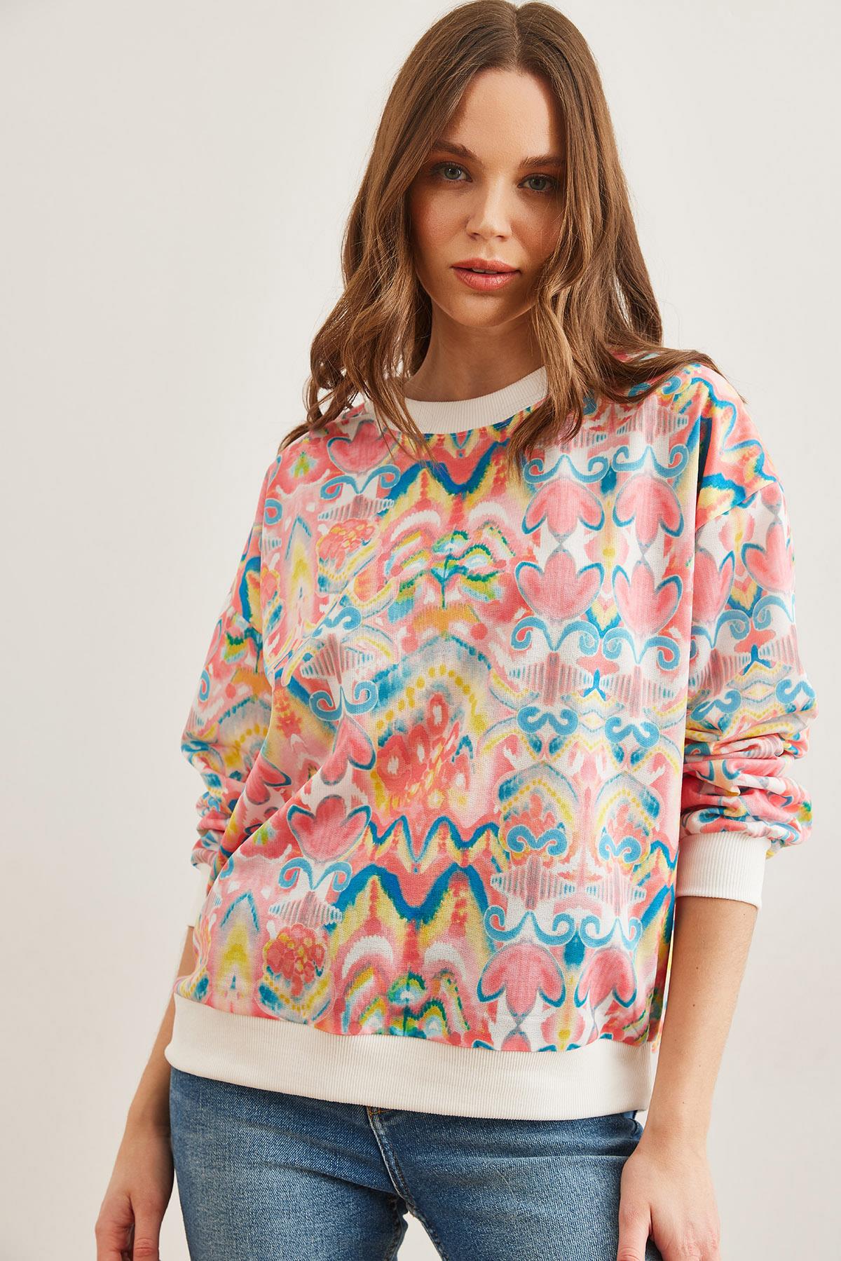 Basic Yumuşak Dokulu Salaş Sweatshirt Ebru Pembe