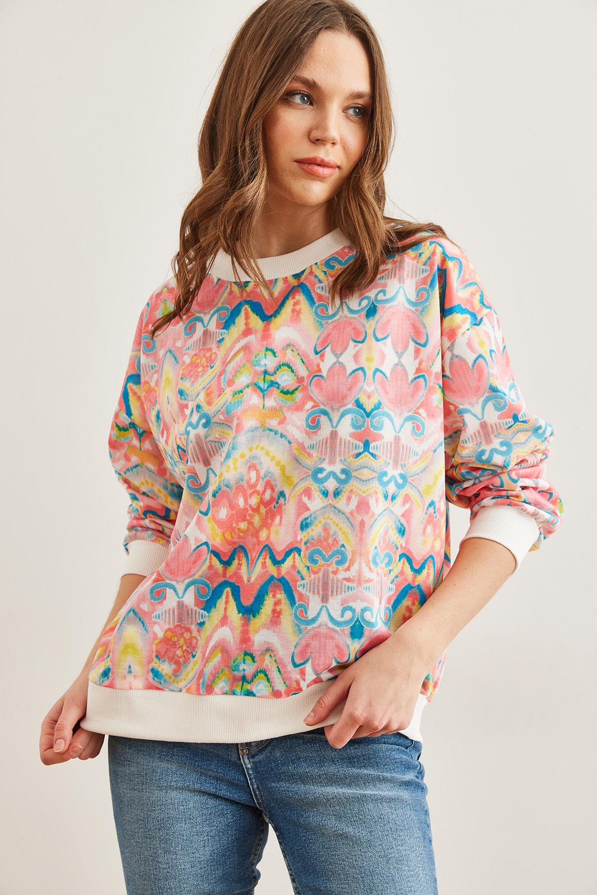 Basic Yumuşak Dokulu Salaş Sweatshirt Ebru Pembe