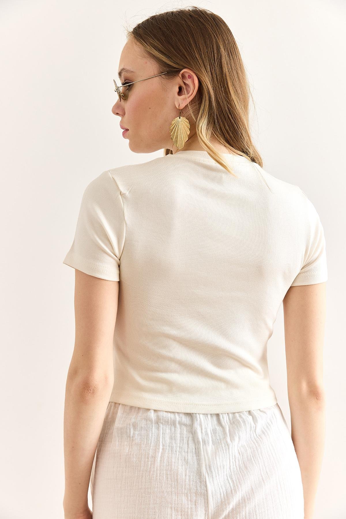 Baskılı Soft Touch Saran Esnek Body Palmiye Beyaz